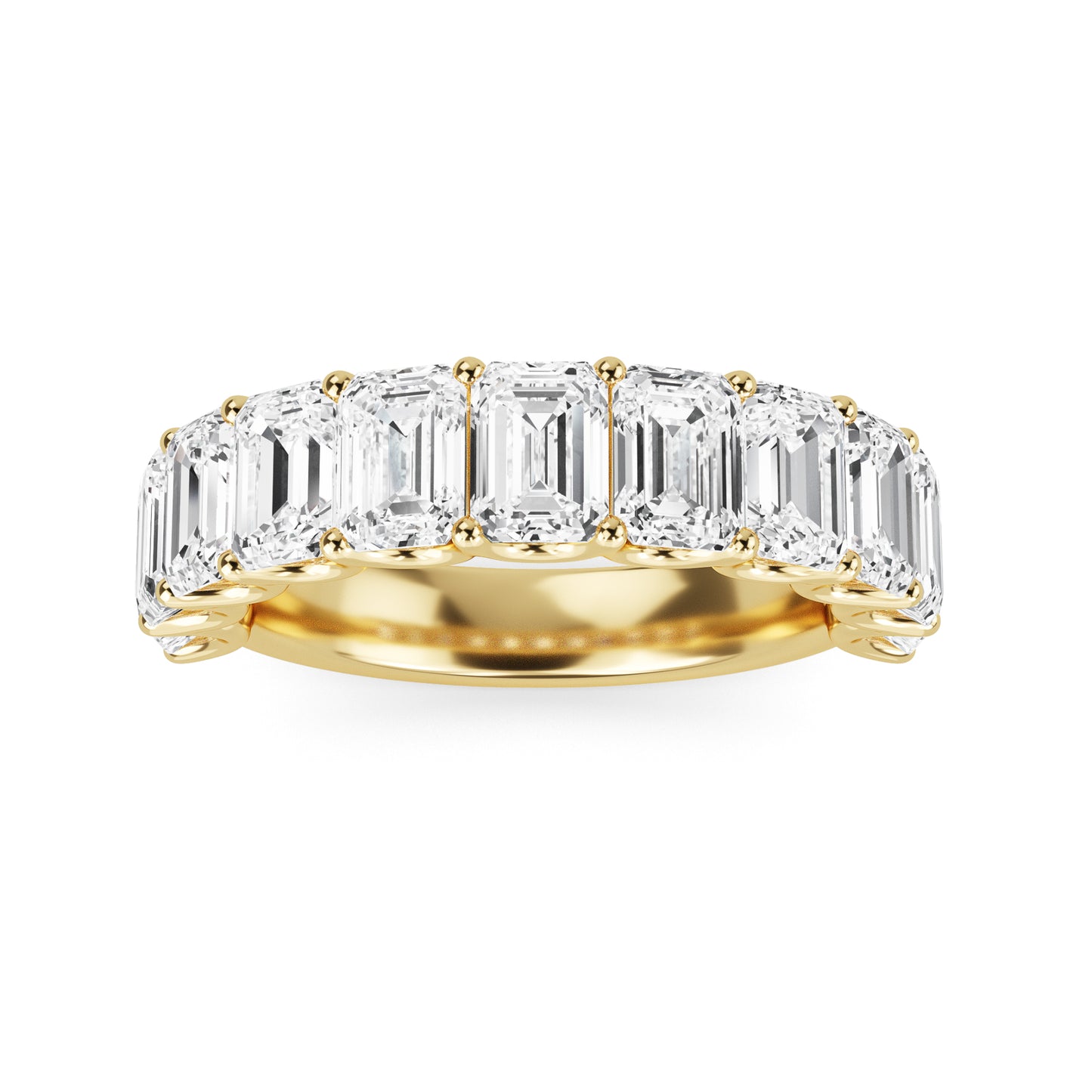 Alani Emerald cut lab grown diamond U Prong Eternity band Yellow Gold Ring for women - elegant and sustainable jewelry by Wenoor