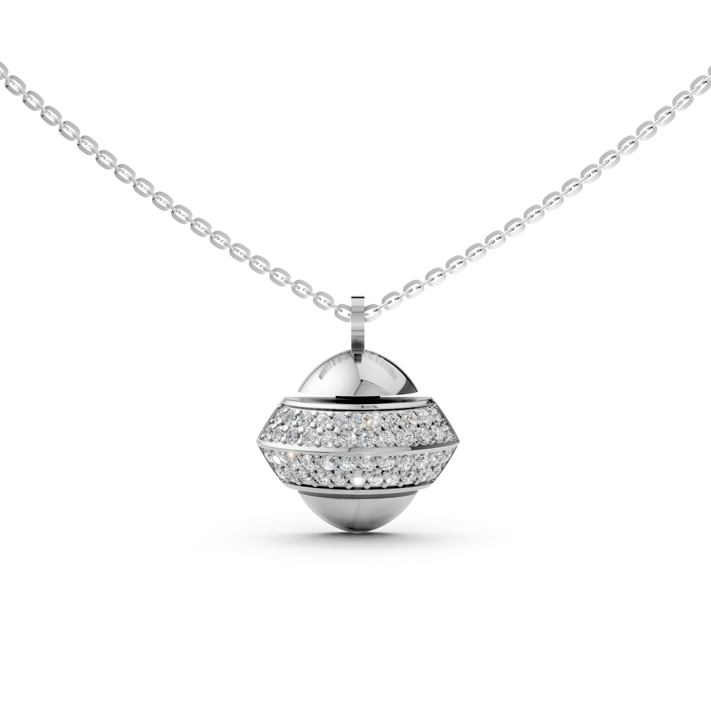Amaya sphere pendant necklace inspired by luxury designs, with pavé-set lab-grown diamonds in 14K/18K White gold