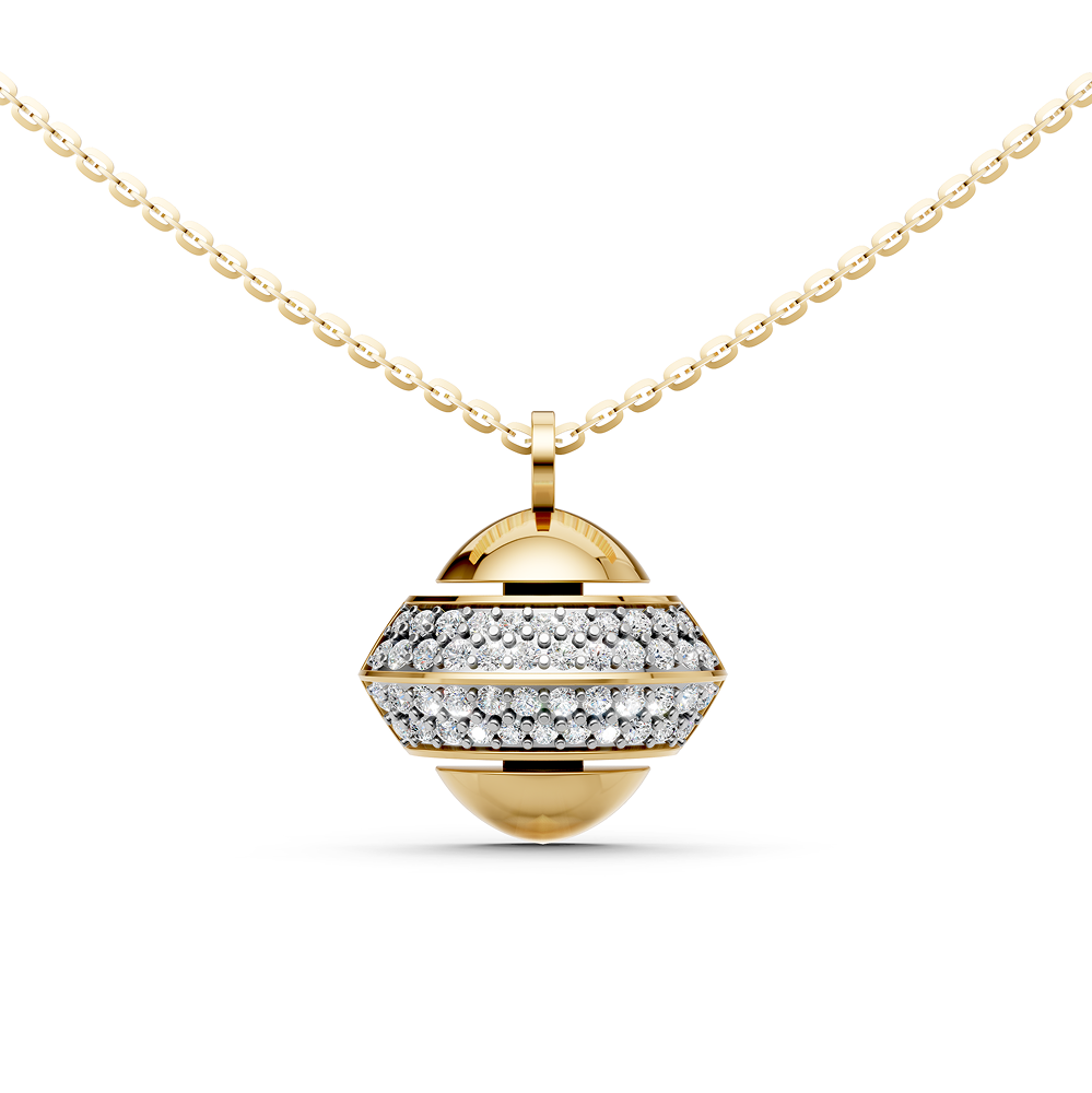Amaya sphere pendant necklace inspired by luxury designs, with pavé-set lab-grown diamonds in 14K/18K Yellow gold