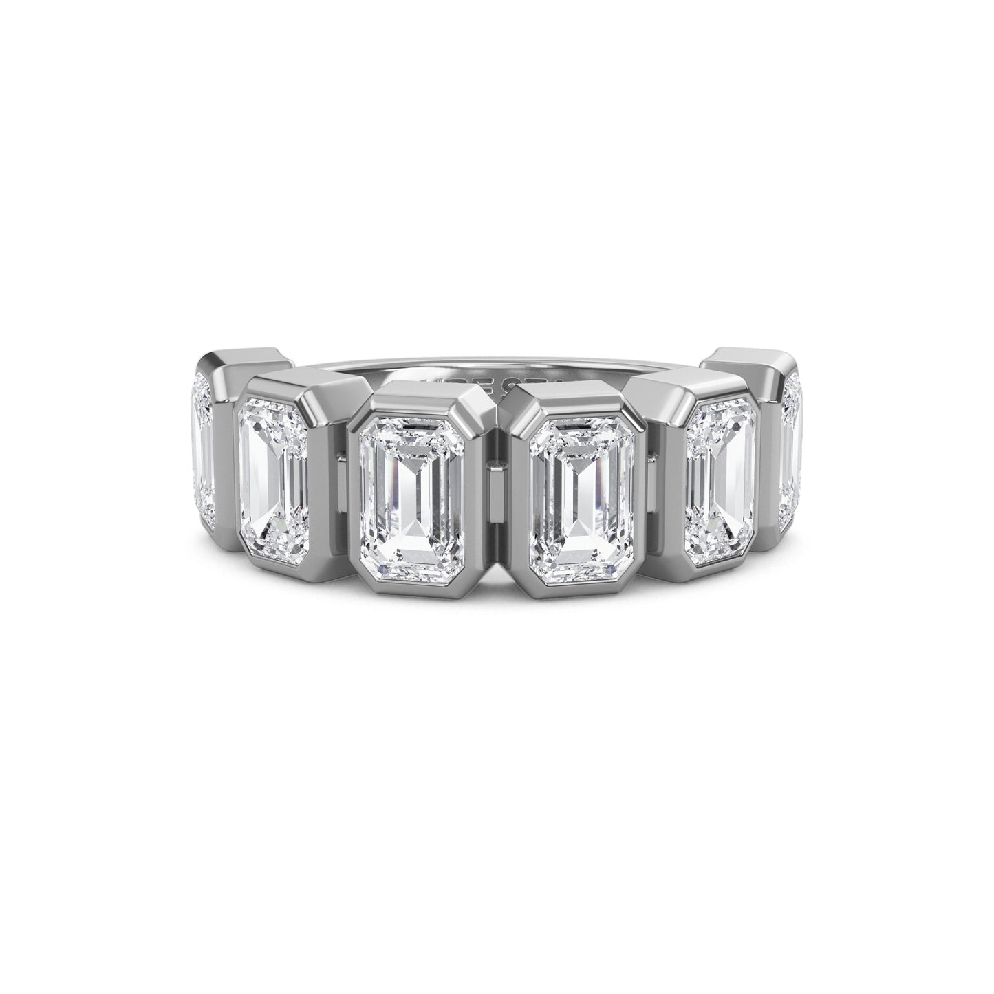 Anya Emerald cut lab grown diamond Bezel Eternity band White Gold ring for women - elegant and sustainable jewelry by Wenoor