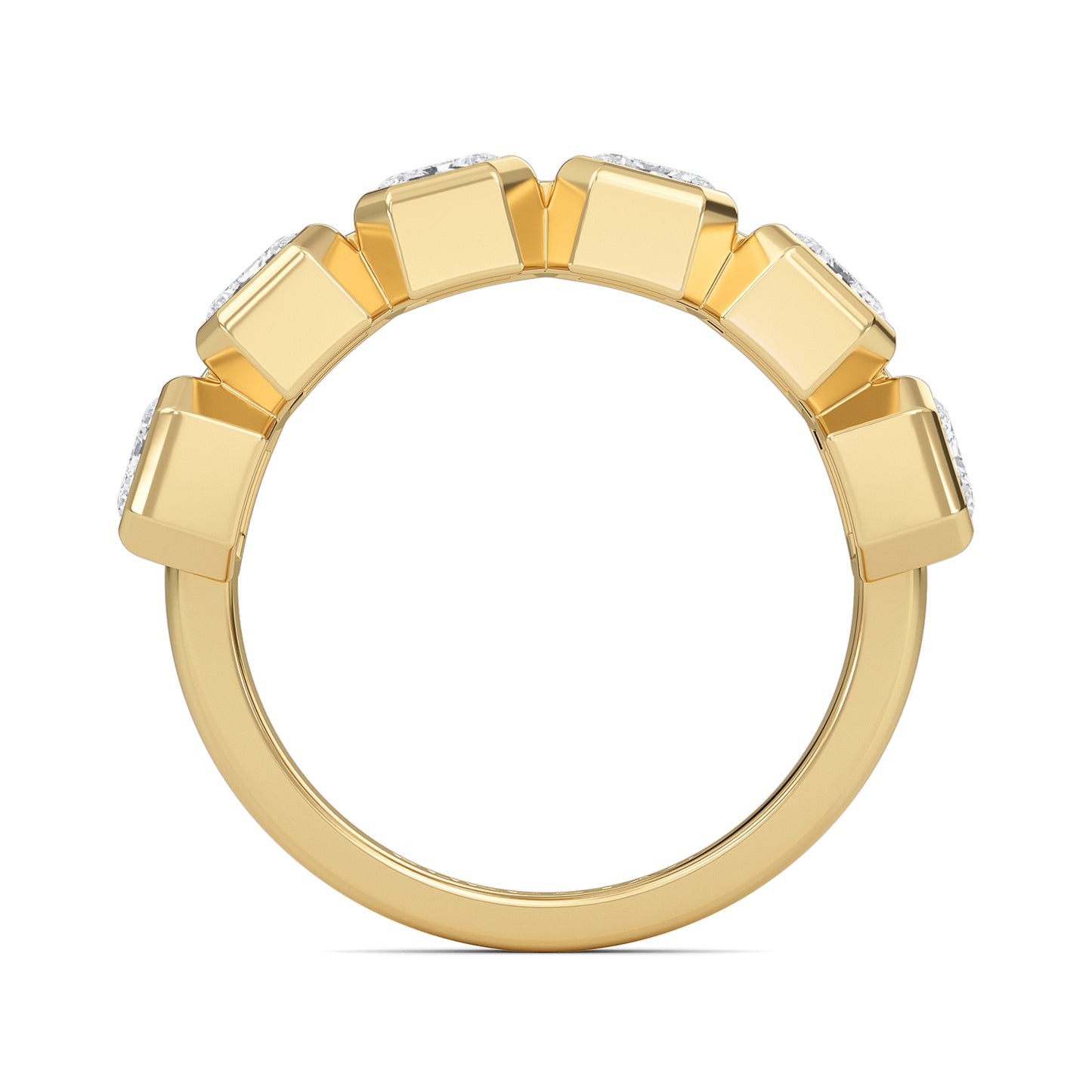 Anya Emerald cut lab grown diamond Bezel Eternity band Yellow Gold ring for women - elegant and sustainable jewelry by Wenoor