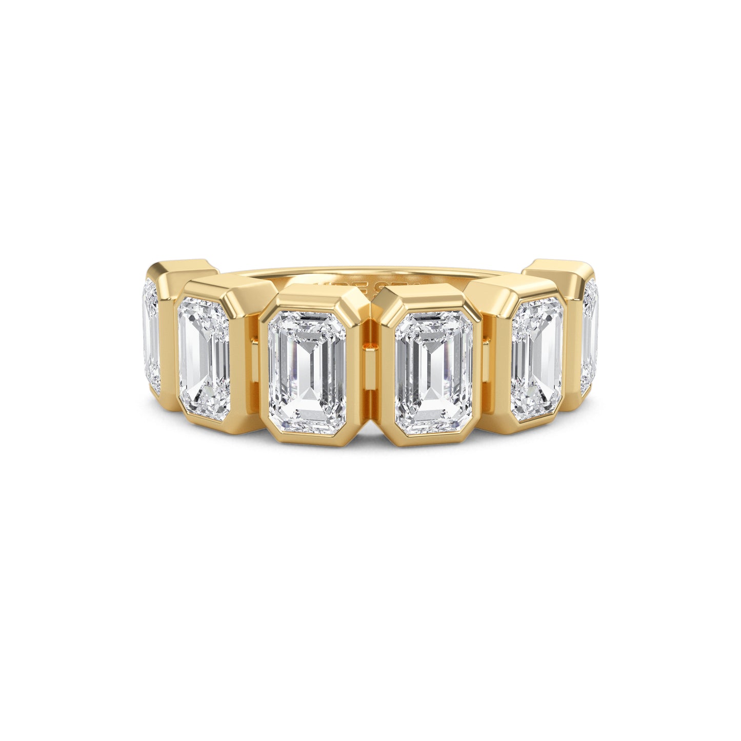 Anya Emerald cut lab grown diamond Bezel Eternity band Yellow Gold ring for women - elegant and sustainable jewelry by Wenoor