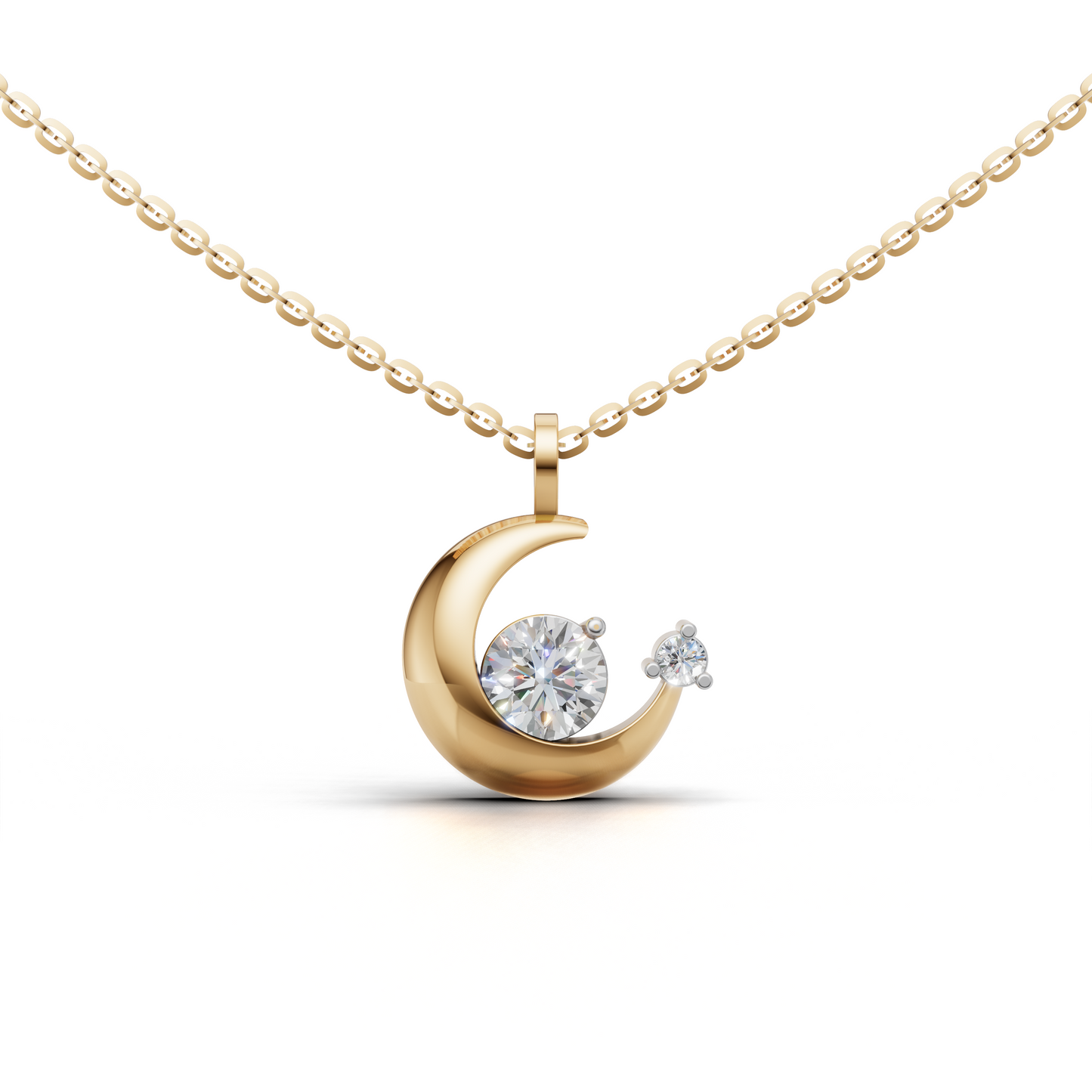 Evie Crescent Half Moon Pendant Necklace Yellow Gold with Round Solitaire Lab-Grown Diamonds