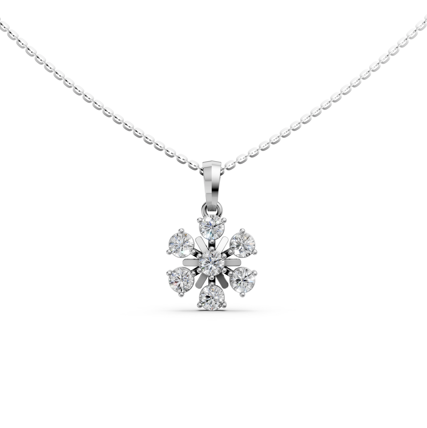 Floral Minimal Dainty Pendant Necklace with Round Lab-Grown Diamonds