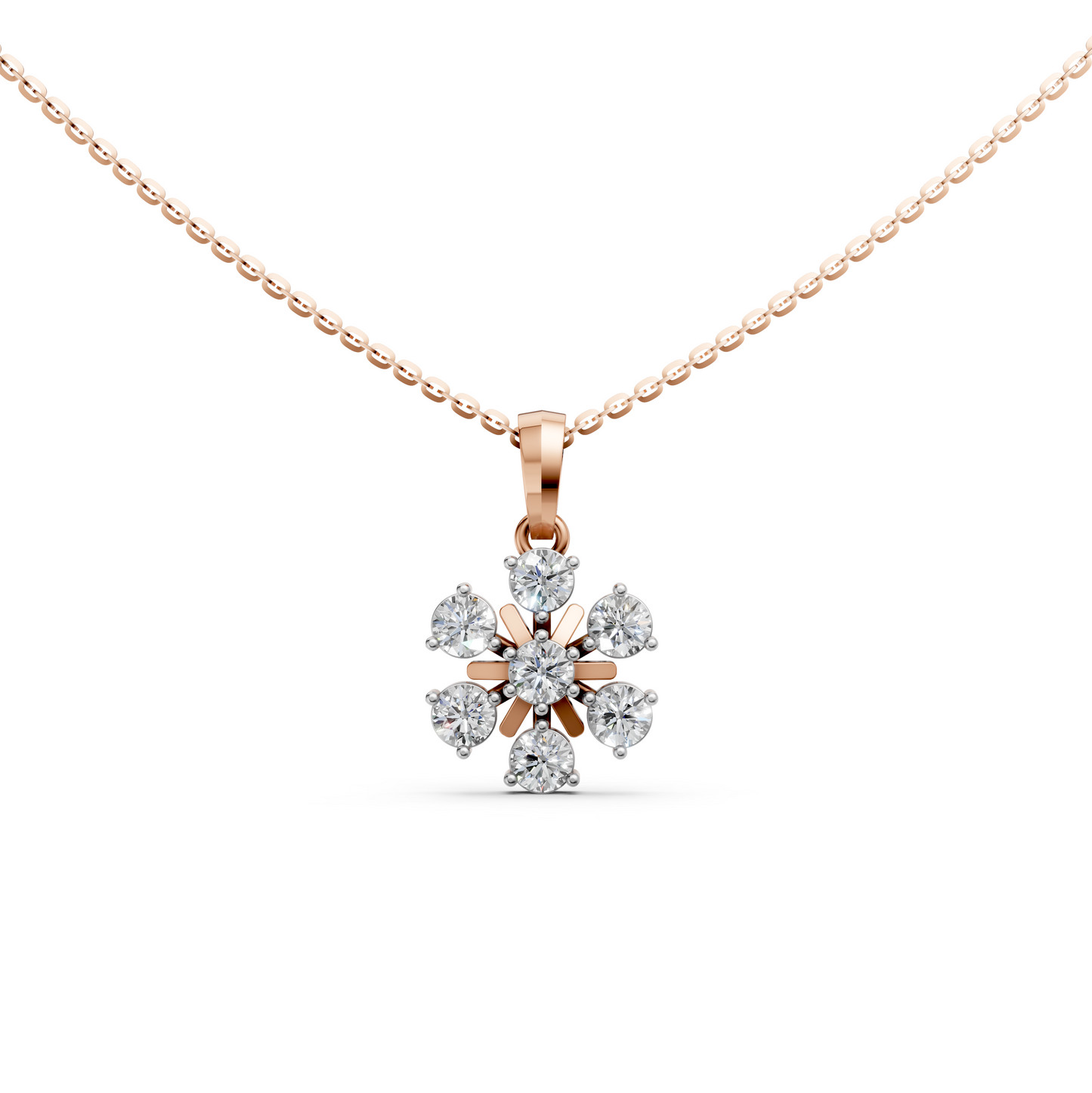 Floral Minimal Dainty Pendant Necklace with Round Lab-Grown Diamonds
