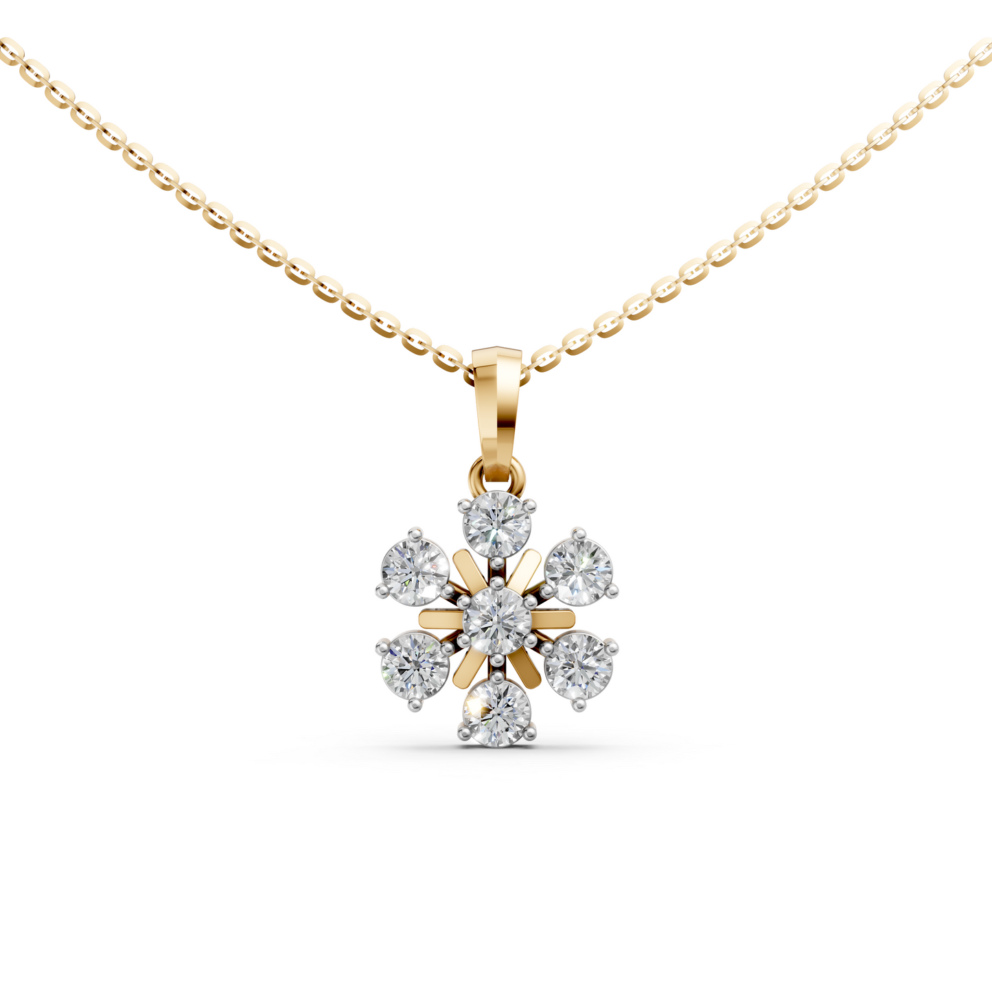 Floral Minimal Dainty Pendant Necklace with Round Lab-Grown Diamonds