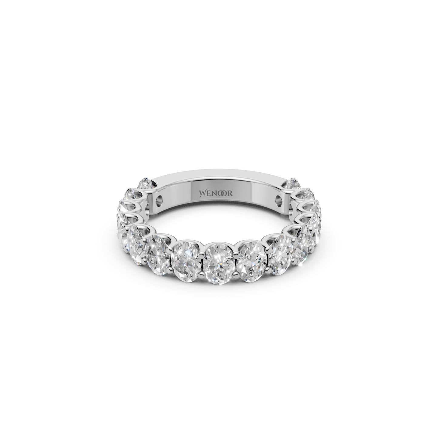 oval engagement ring with eternity wedding band in 14k gold