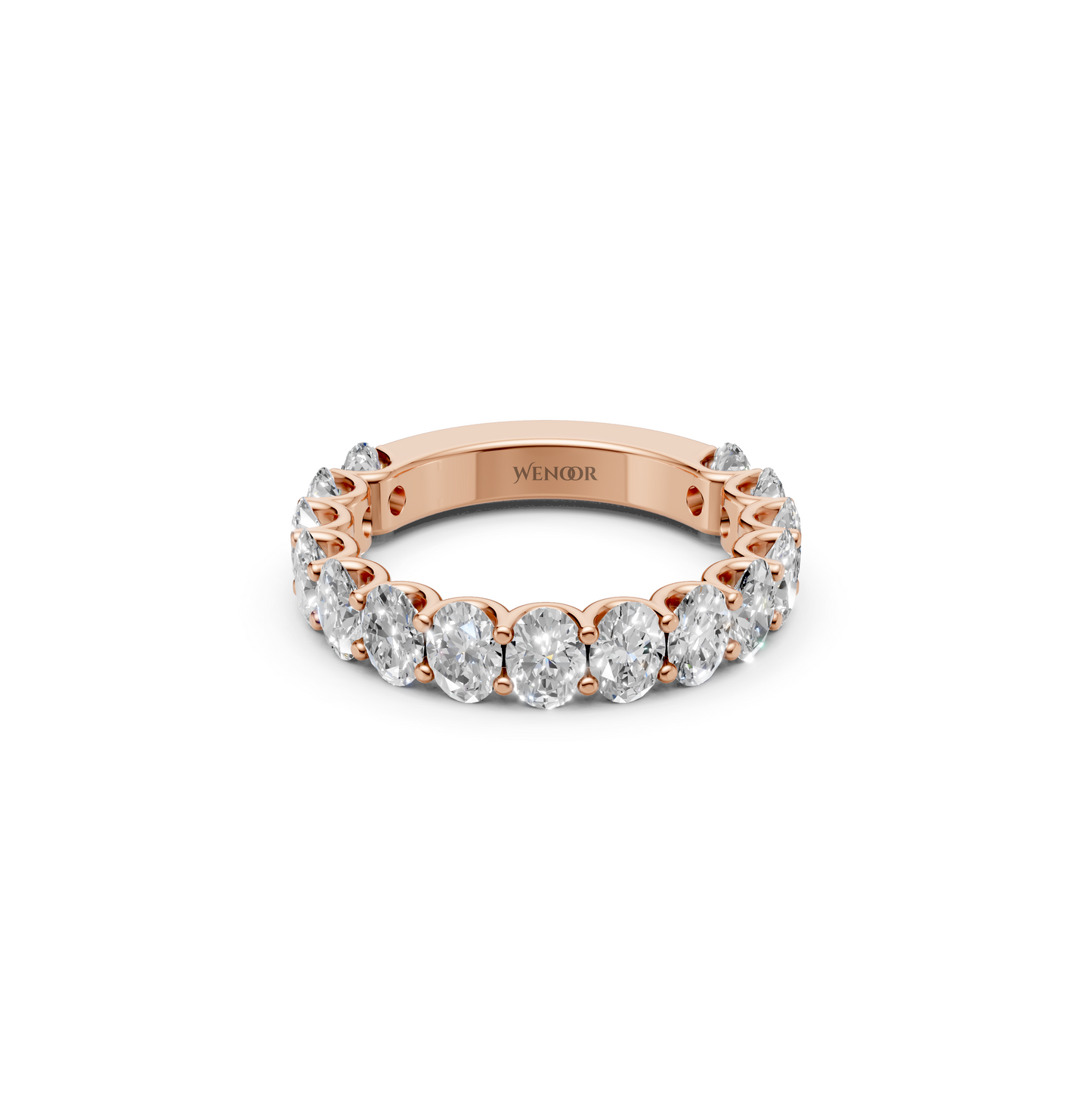 oval engagement ring with eternity wedding band in 14k gold