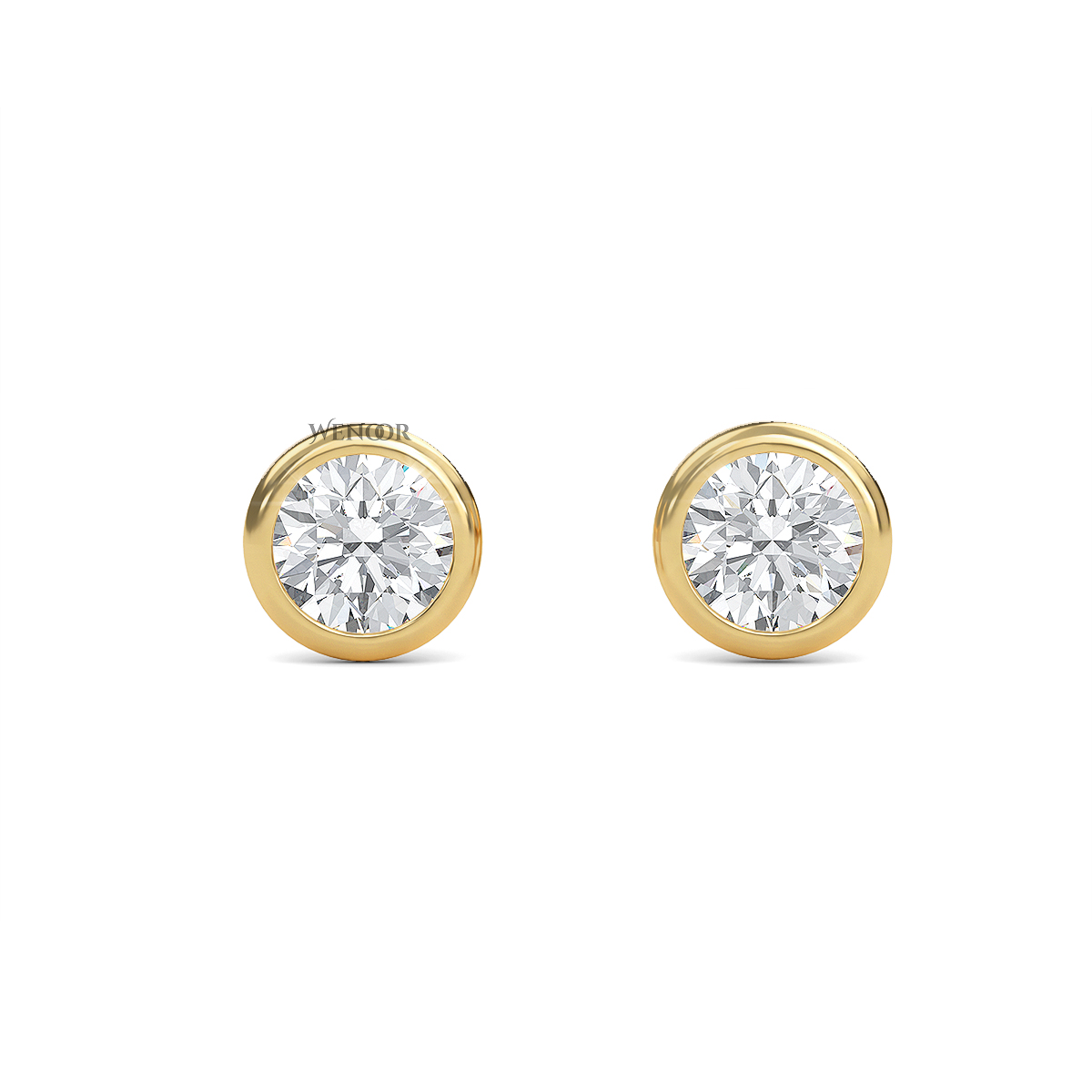 Round Cut Lab Grown Diamond Bezel Stud Earrings in Gold