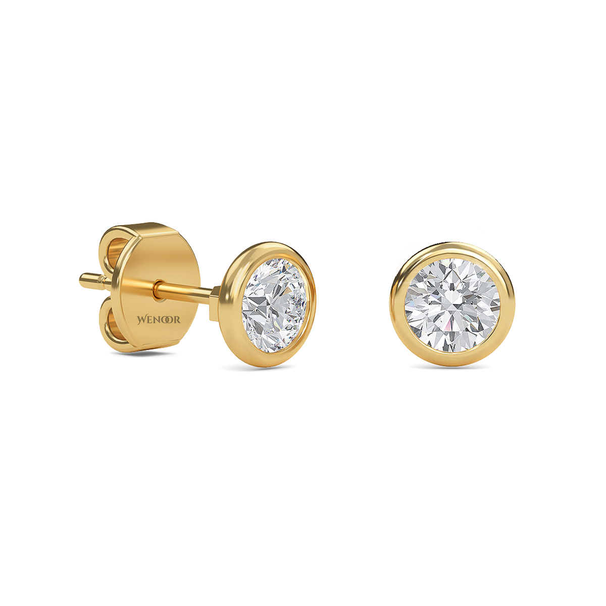 Round Cut Lab Grown Diamond Bezel Stud Earrings in Gold