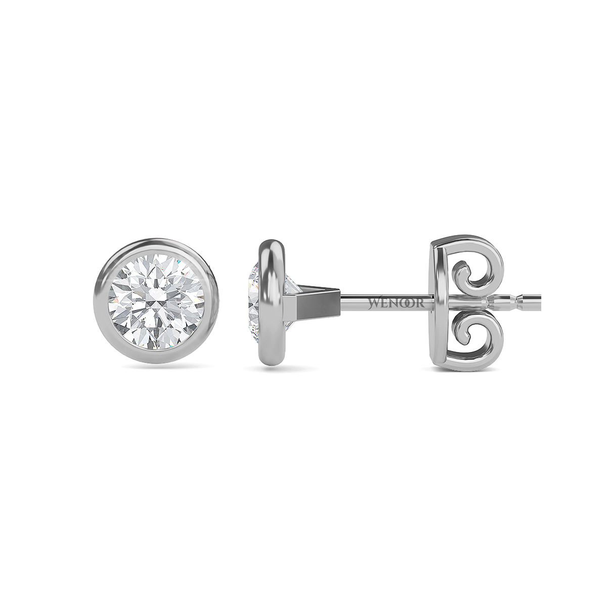 Round Cut Lab Grown Diamond Bezel Stud Earrings in Gold