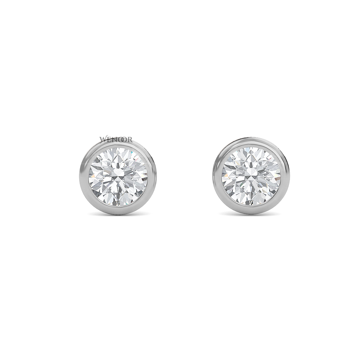 Round Cut Lab Grown Diamond Bezel Stud Earrings in Gold