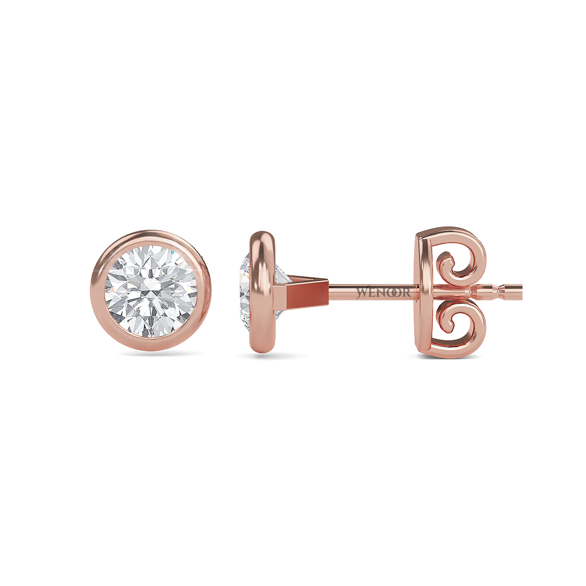 Round Cut Lab Grown Diamond Bezel Stud Earrings in Gold