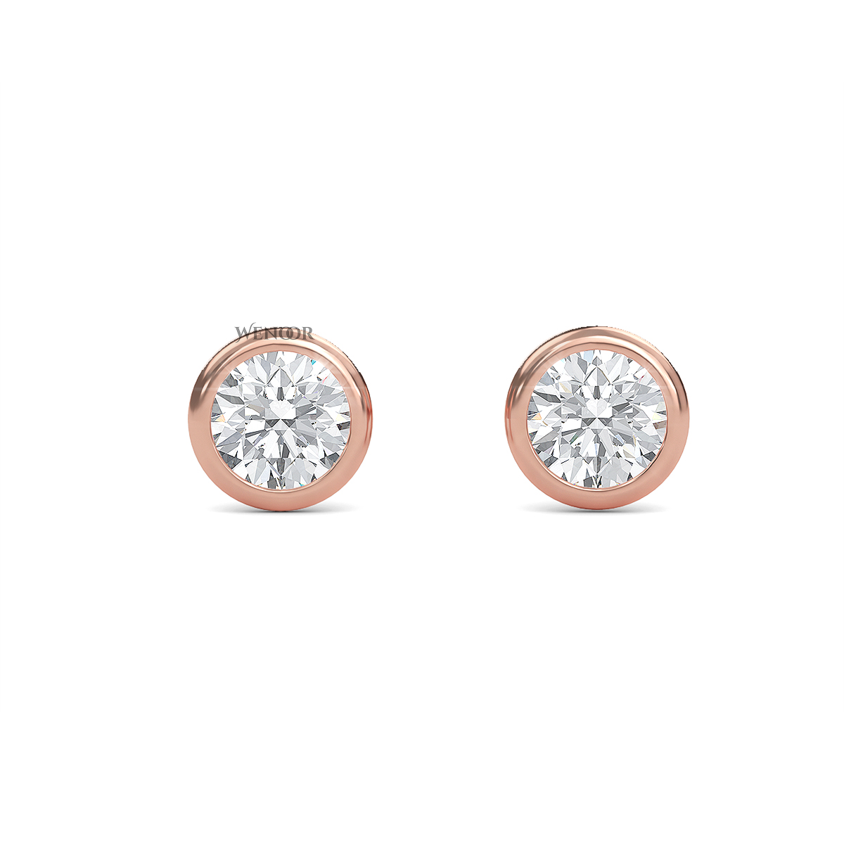 Round Cut Lab Grown Diamond Bezel Stud Earrings in Gold
