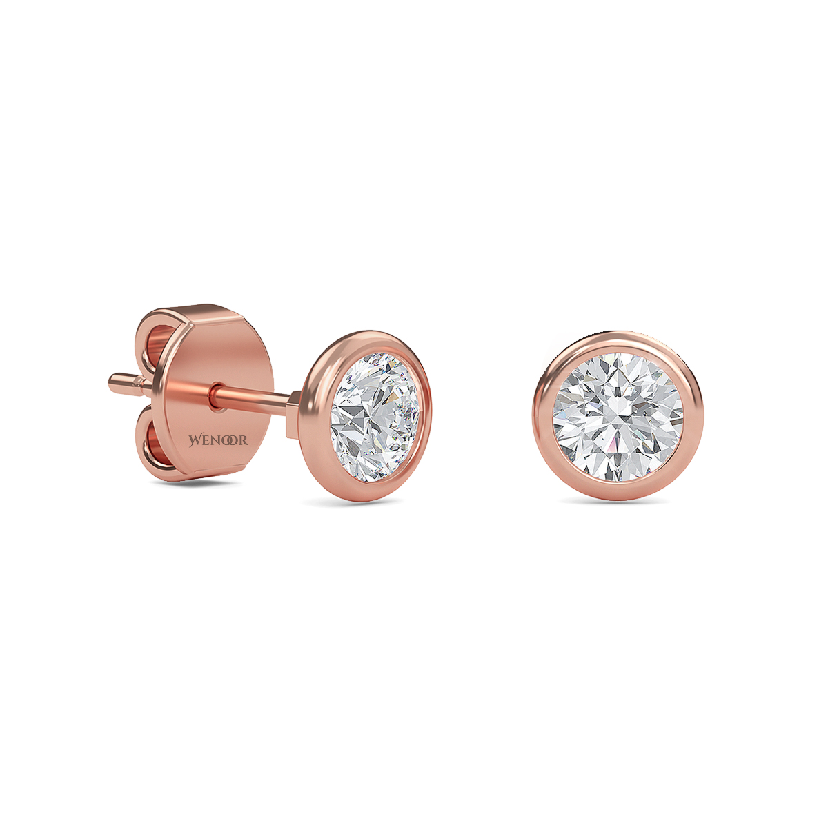 Round Cut Lab Grown Diamond Bezel Stud Earrings in Gold
