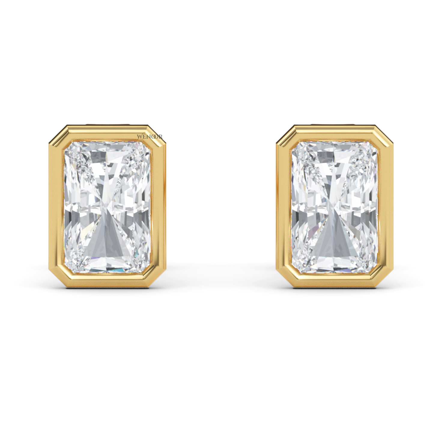 Ethical radiant cut diamond earrings in recycled gold bezel setting – IGI certified