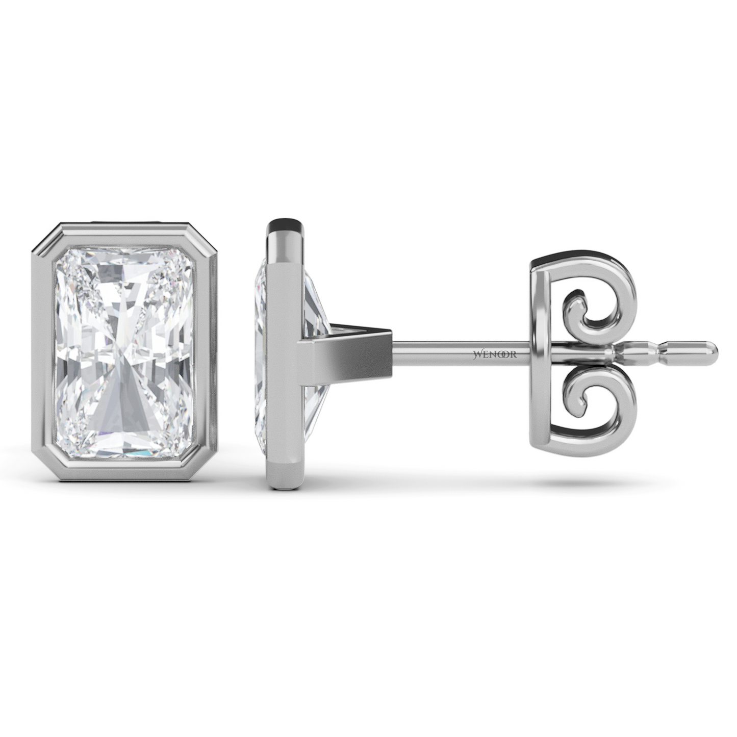 Ethical radiant cut diamond earrings in recycled gold bezel setting – IGI certified