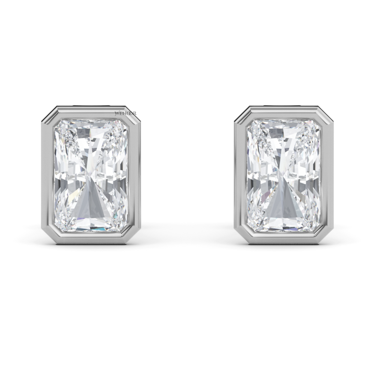 Ethical radiant cut diamond earrings in recycled gold bezel setting – IGI certified