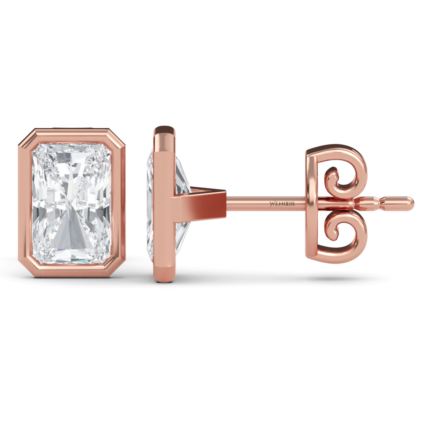 Ethical radiant cut diamond earrings in recycled gold bezel setting – IGI certified