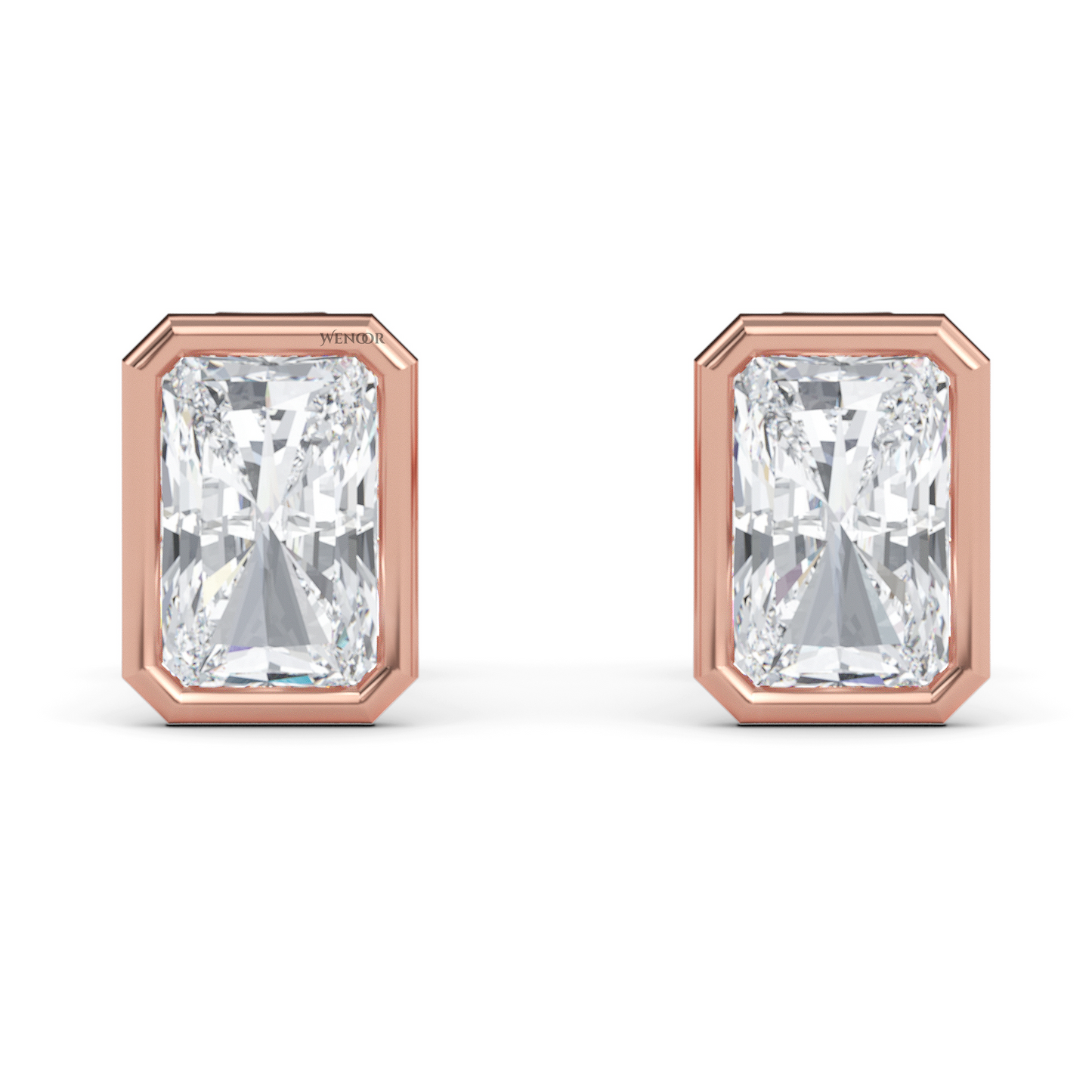 Ethical radiant cut diamond earrings in recycled gold bezel setting – IGI certified
