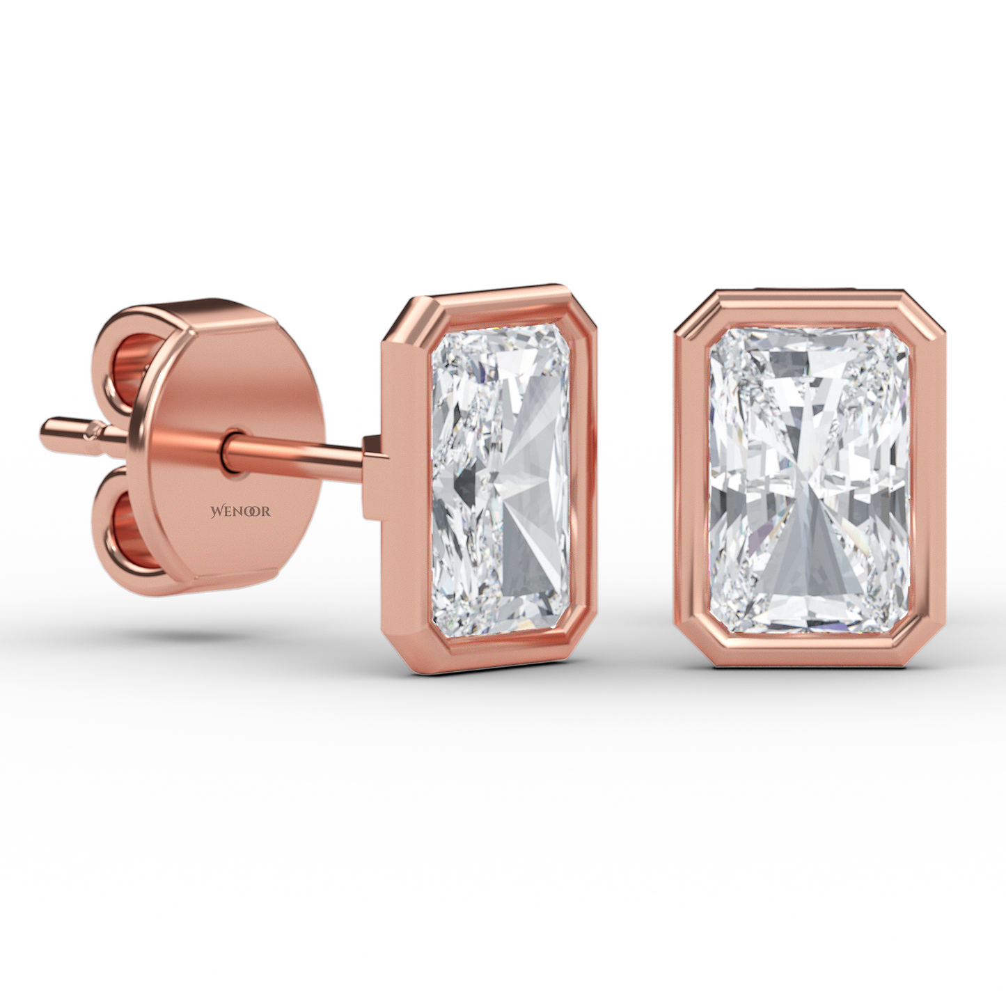 Ethical radiant cut diamond earrings in recycled gold bezel setting – IGI certified
