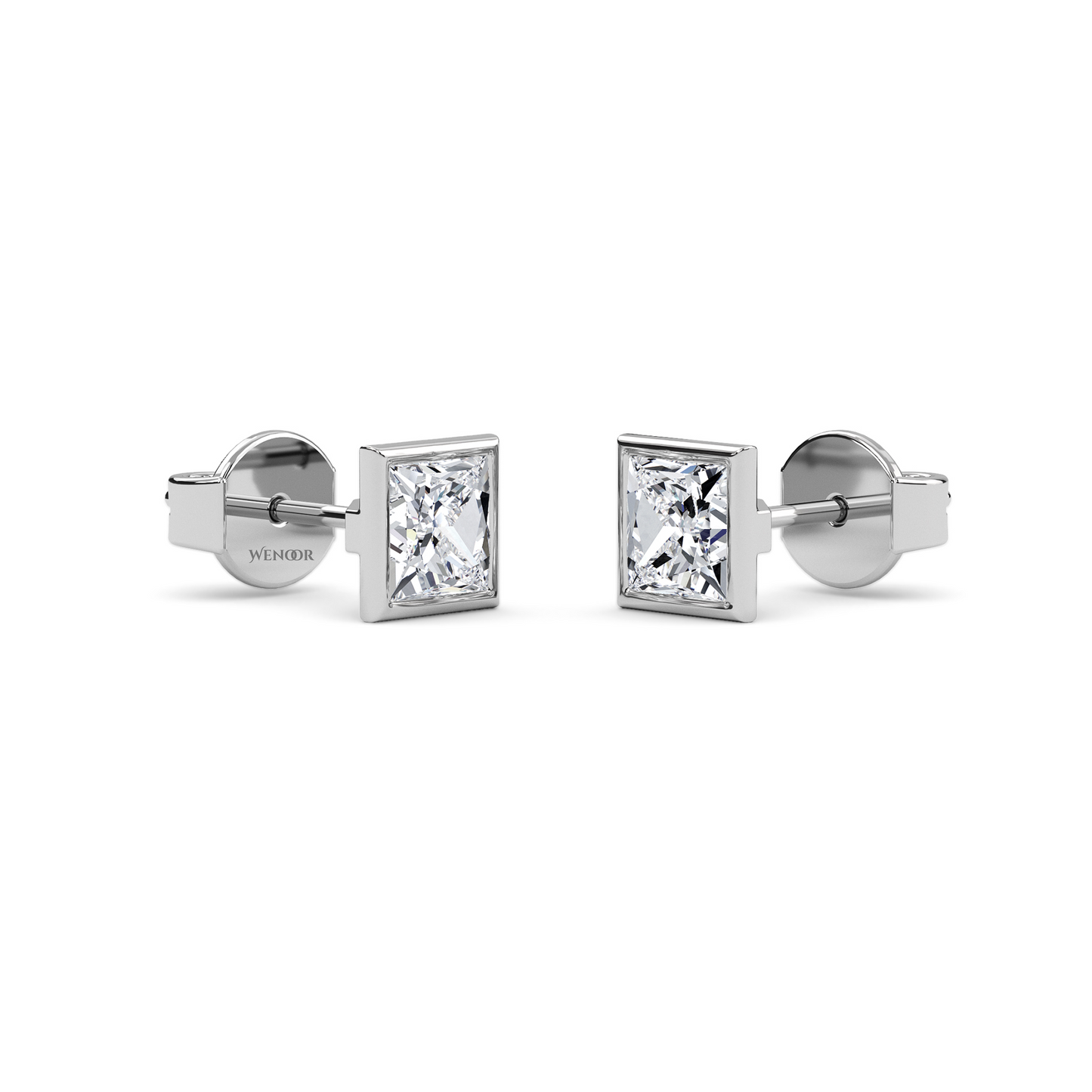 Princess cut bezel lab diamond stud earrings in 14K gold - sustainable luxury studs