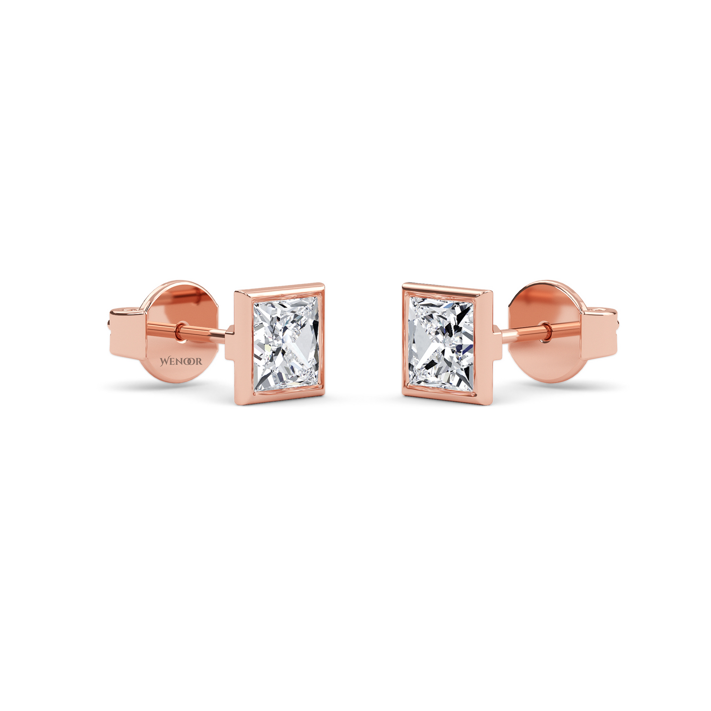 Princess cut bezel lab diamond stud earrings in 14K gold - sustainable luxury studs