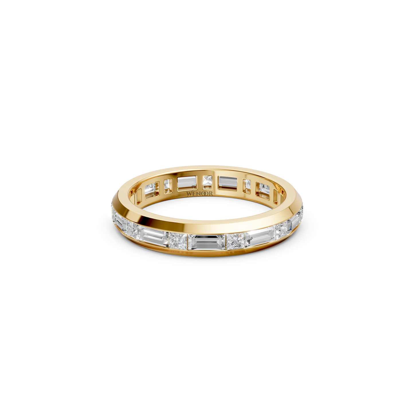 Princess and baguette cut Lab Grown diamond eternity ring in yellow gold