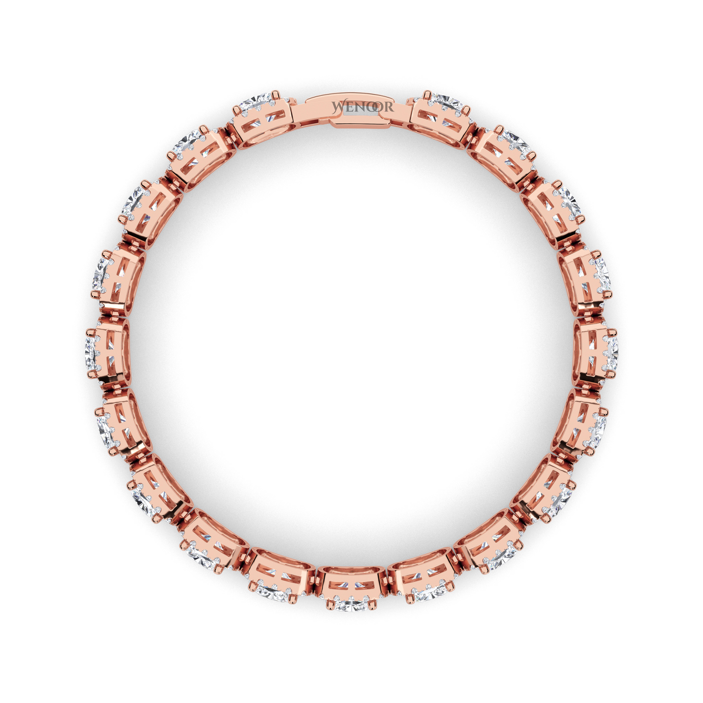 Rose gold tennis bracelet featuring cushion and round lab diamonds - luxurious bridal gift.