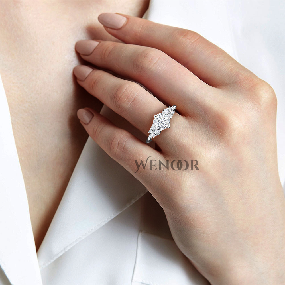 Women’s wedding band with round brilliant lab diamonds set–dainty stackable ring