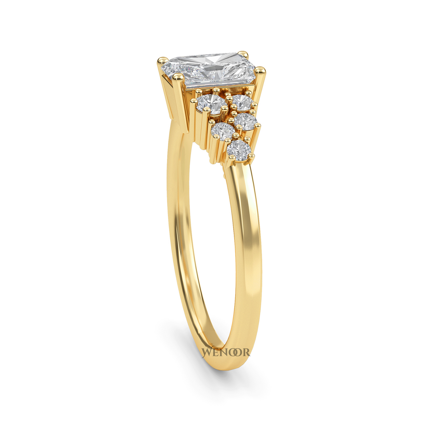 Sparkling Elongated Radiant Cut Diamond Ring Luxury Lab Created