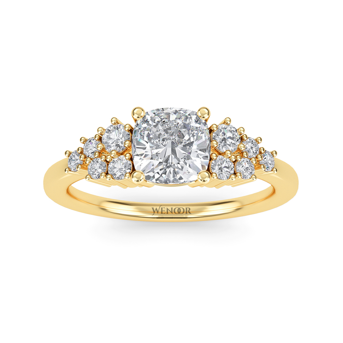 Unique east west emerald cut diamond ring with a geometric white yellow rose gold band for emerald cut diamond accent style ring