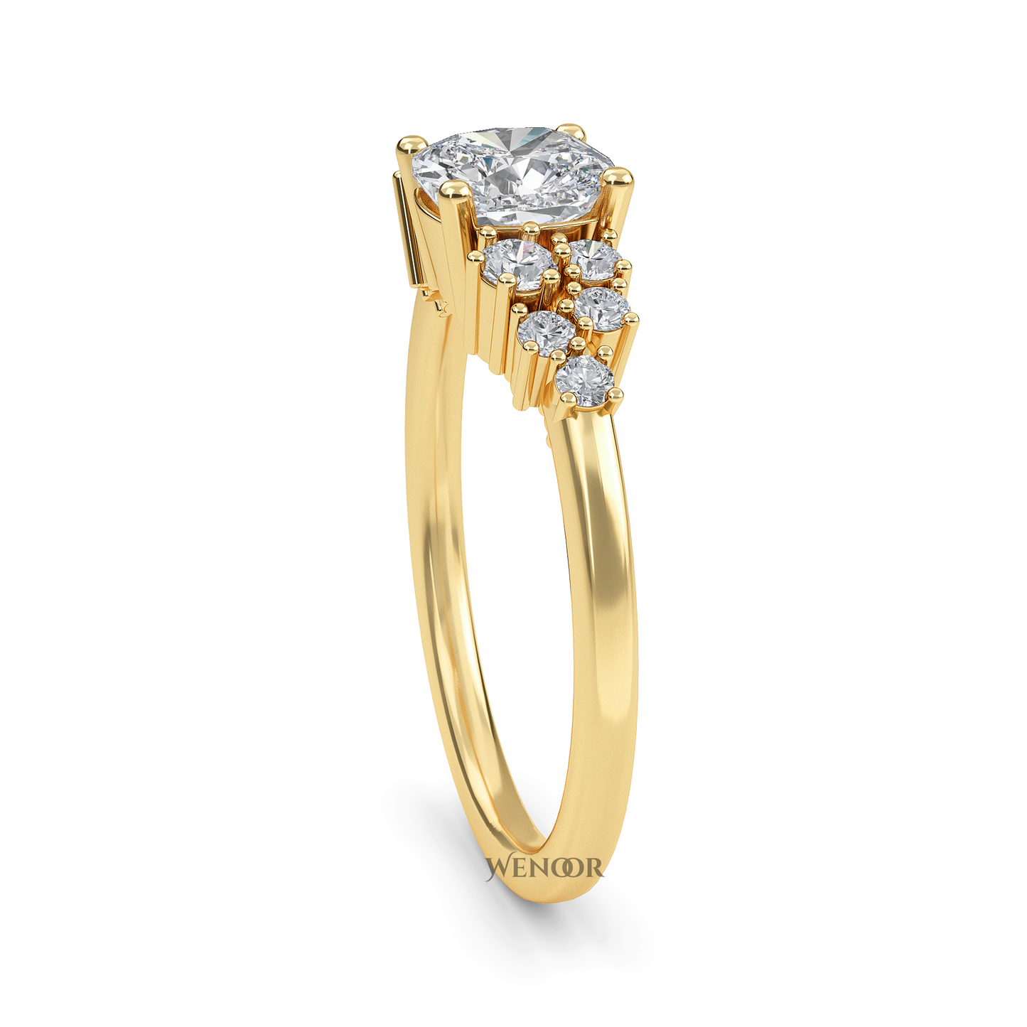 Unique east west emerald cut diamond ring with a geometric white yellow rose gold band for emerald cut diamond accent style ring