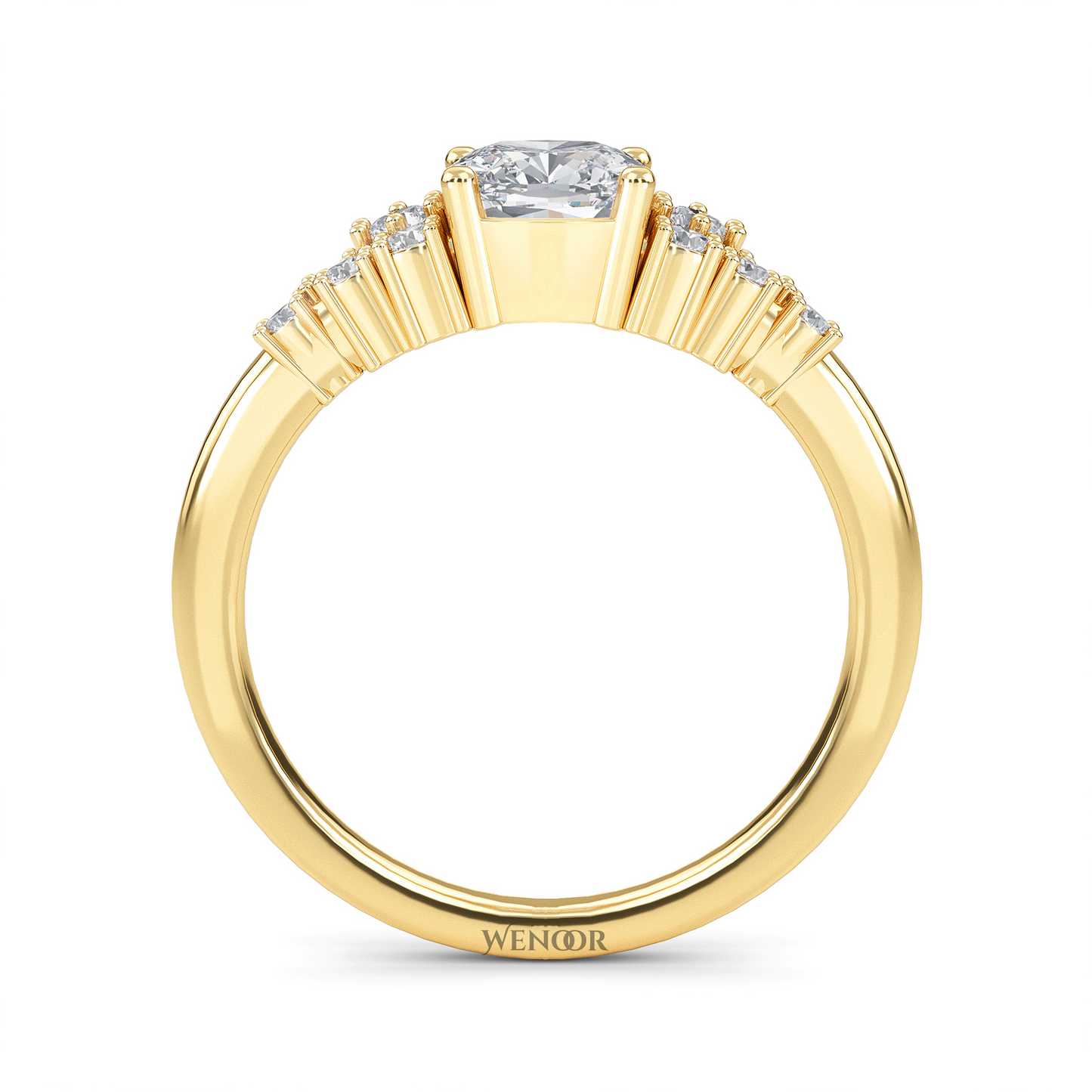 Unique east west emerald cut diamond ring with a geometric white yellow rose gold band for emerald cut diamond accent style ring