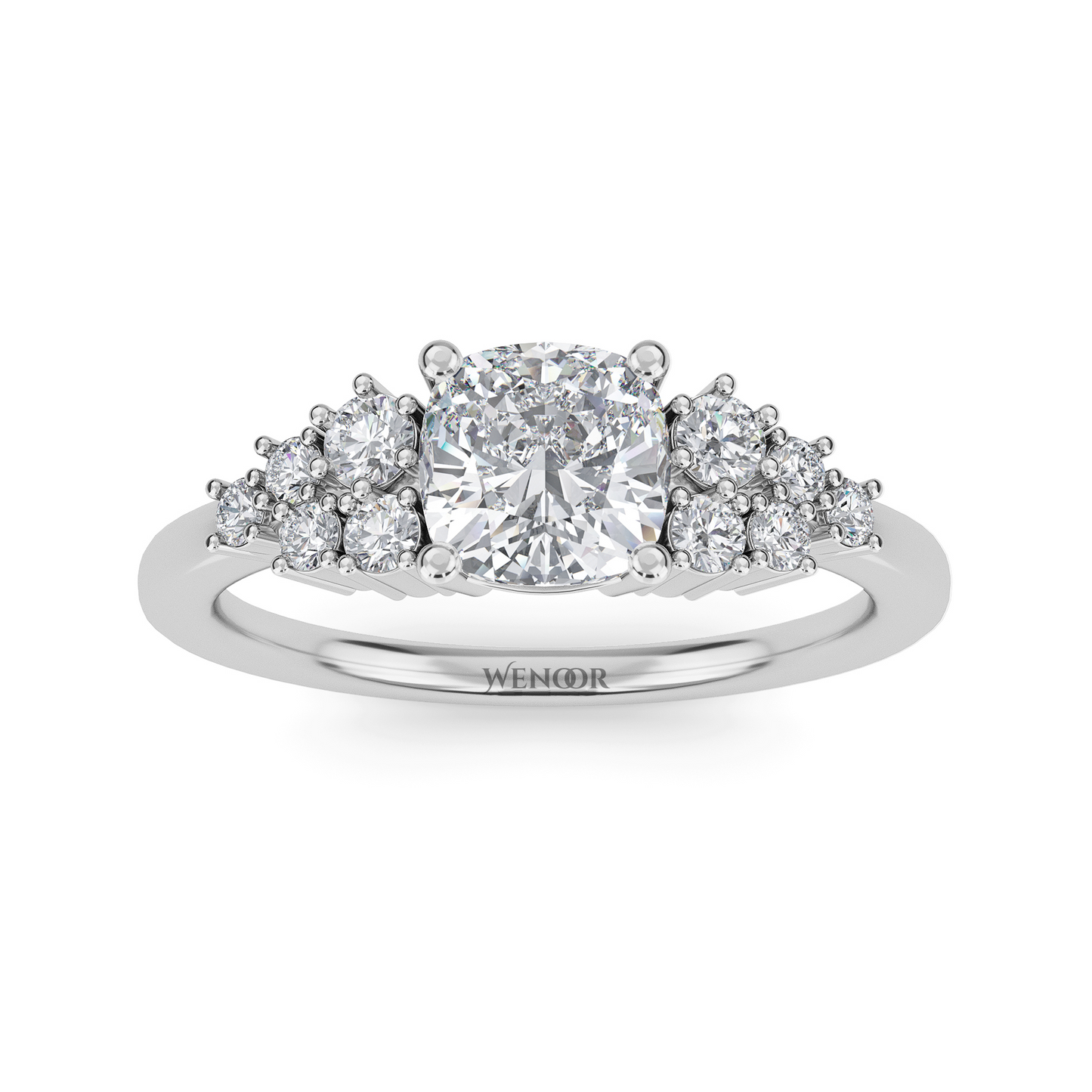 Unique east west emerald cut diamond ring with a geometric white yellow rose gold band for emerald cut diamond accent style ring