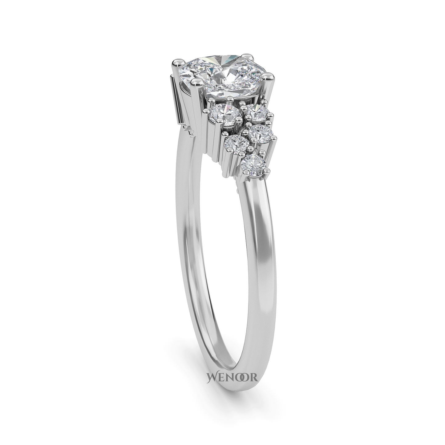 Unique east west emerald cut diamond ring with a geometric white yellow rose gold band for emerald cut diamond accent style ring