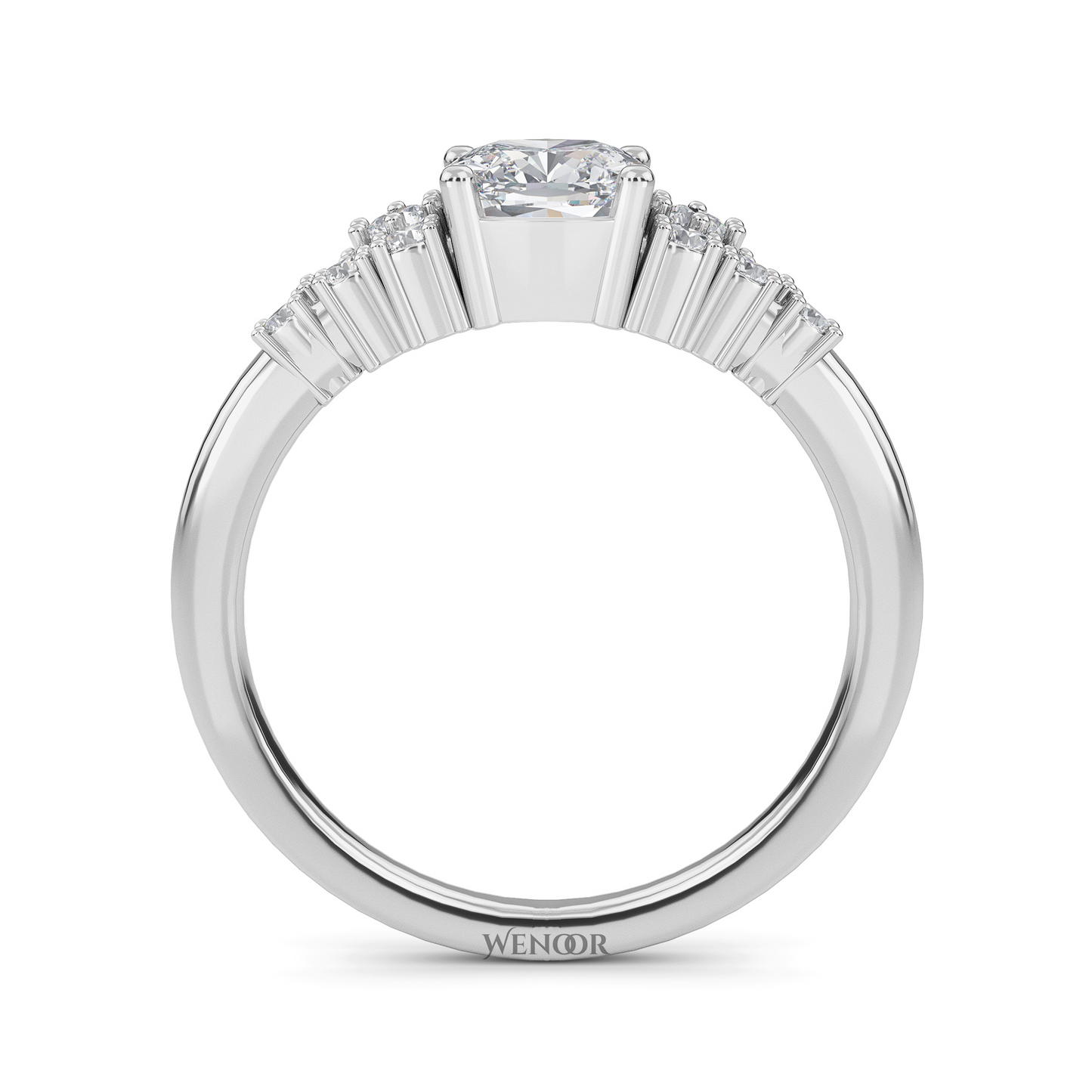 Unique east west emerald cut diamond ring with a geometric white yellow rose gold band for emerald cut diamond accent style ring