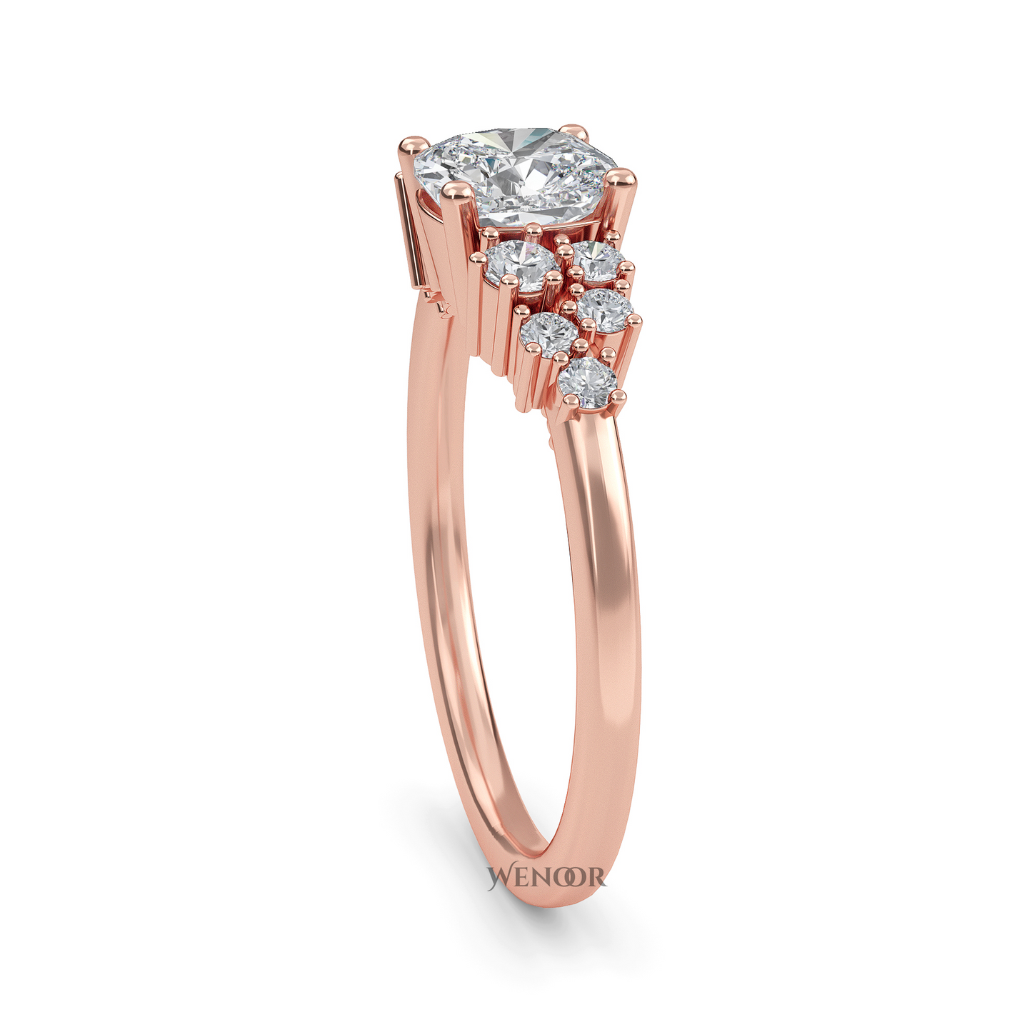 Unique east west emerald cut diamond ring with a geometric white yellow rose gold band for emerald cut diamond accent style ring