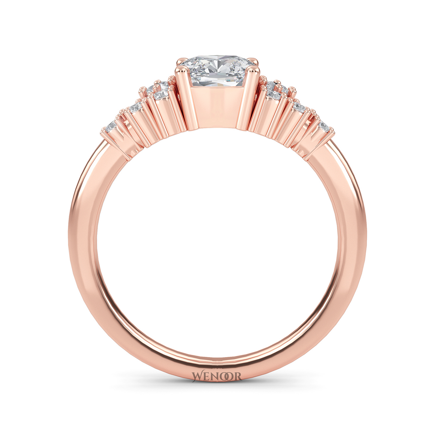 Unique east west emerald cut diamond ring with a geometric white yellow rose gold band for emerald cut diamond accent style ring