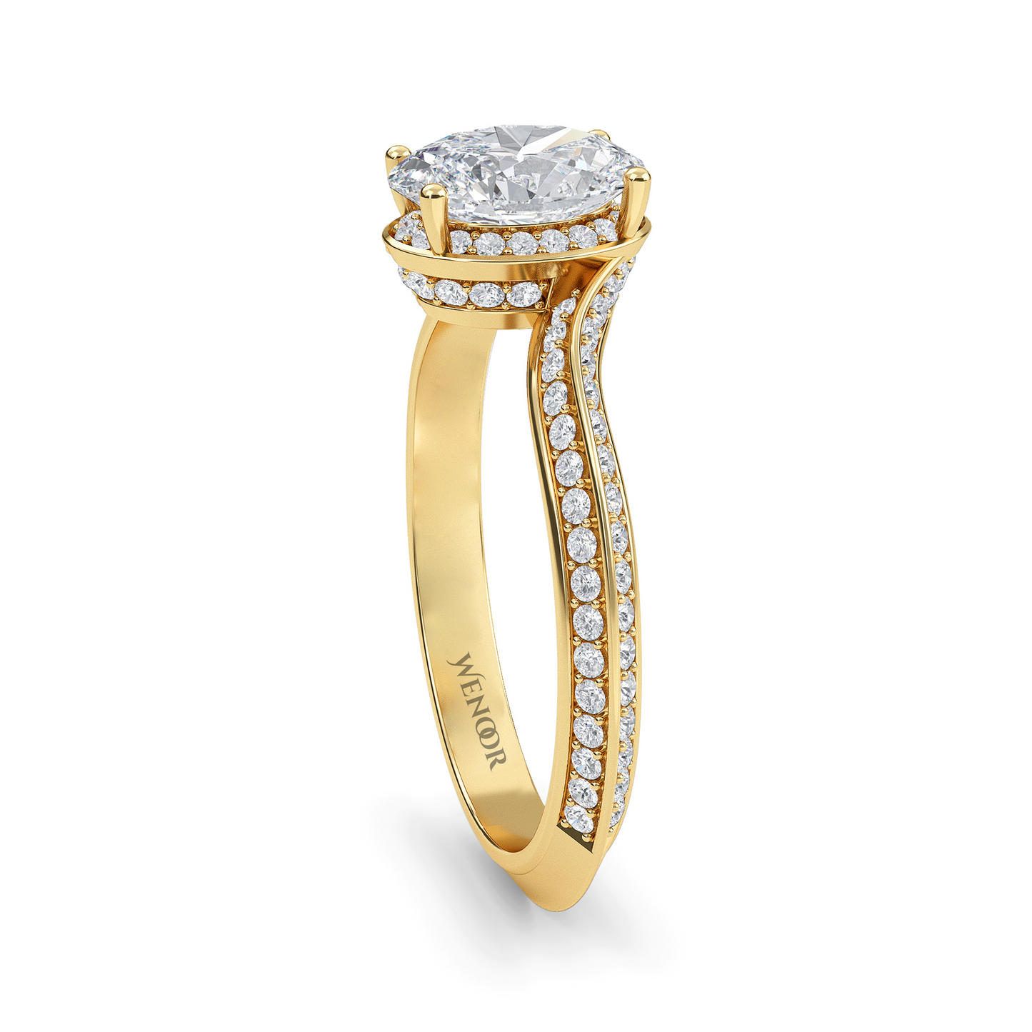 Sustainable oval-cut diamond engagement ring with brilliant white, yellow, rose gold