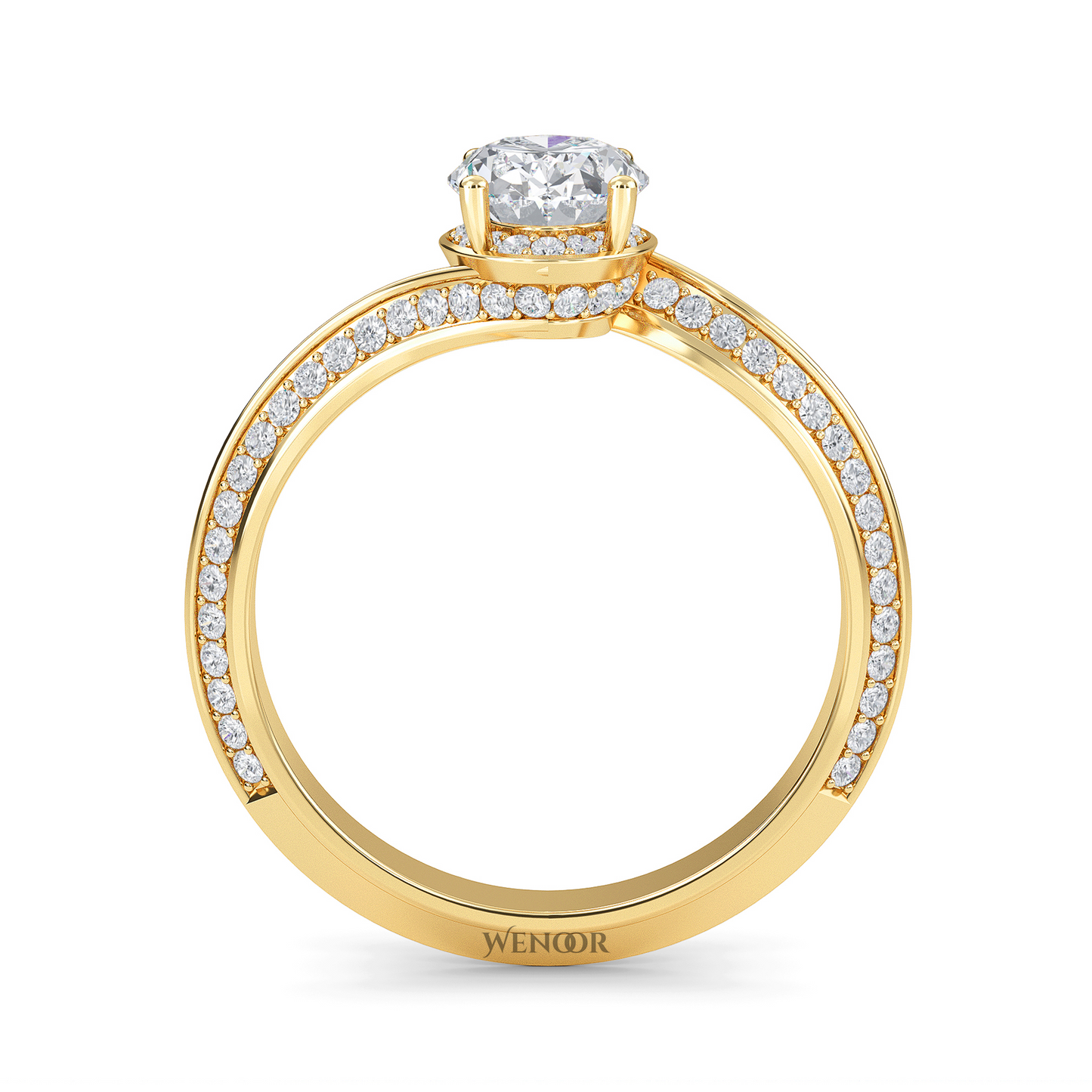 Sustainable oval-cut diamond engagement ring with brilliant white, yellow, rose gold