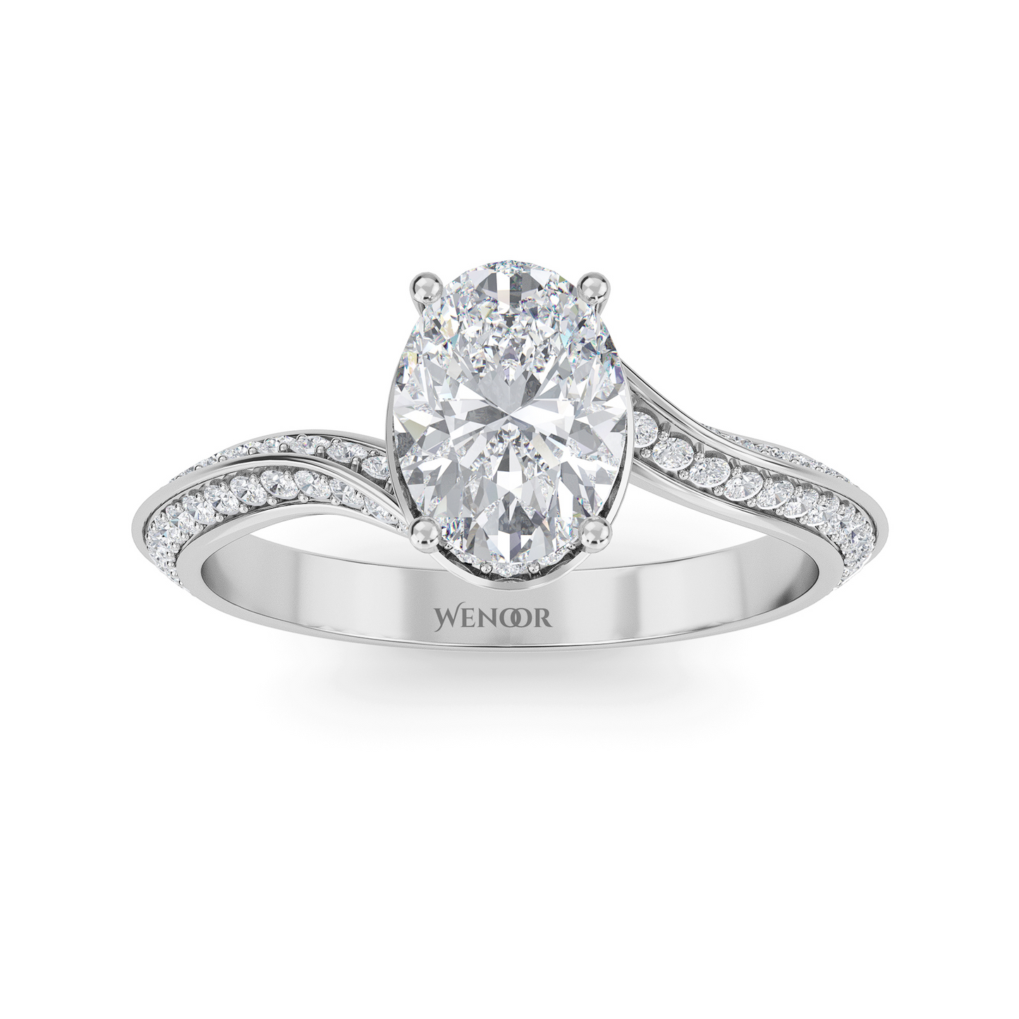 Close up of sparkling oval lab-created diamond in luxurious 10k ,14k, 18K gold setting At Wenoor