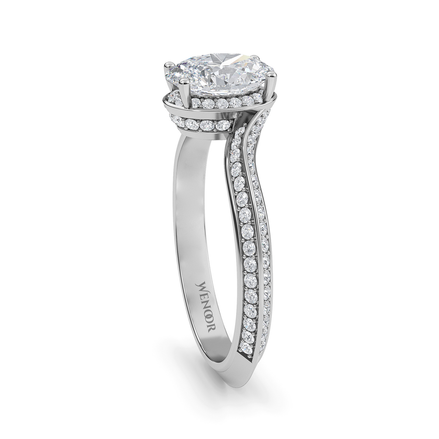 Close up of sparkling oval lab-created diamond in luxurious 10k ,14k, 18K gold setting At Wenoor