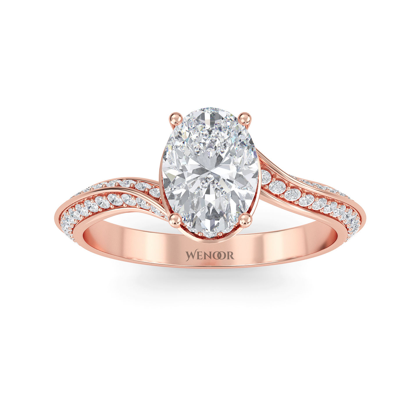 Gold oval lab diamond ring conflict free, VVS clarity, solitaire setting