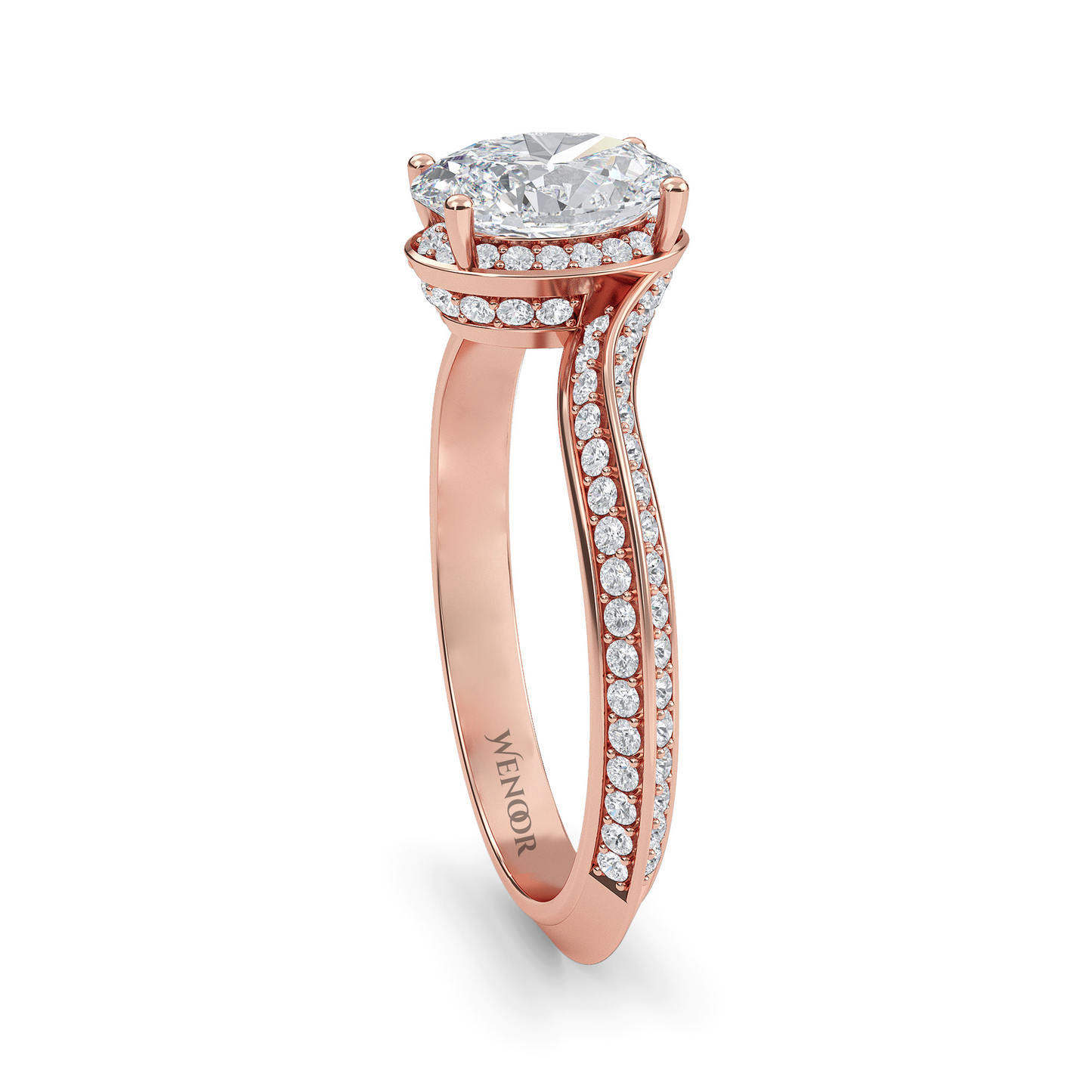 Gold oval lab diamond ring conflict free, VVS clarity, solitaire setting
