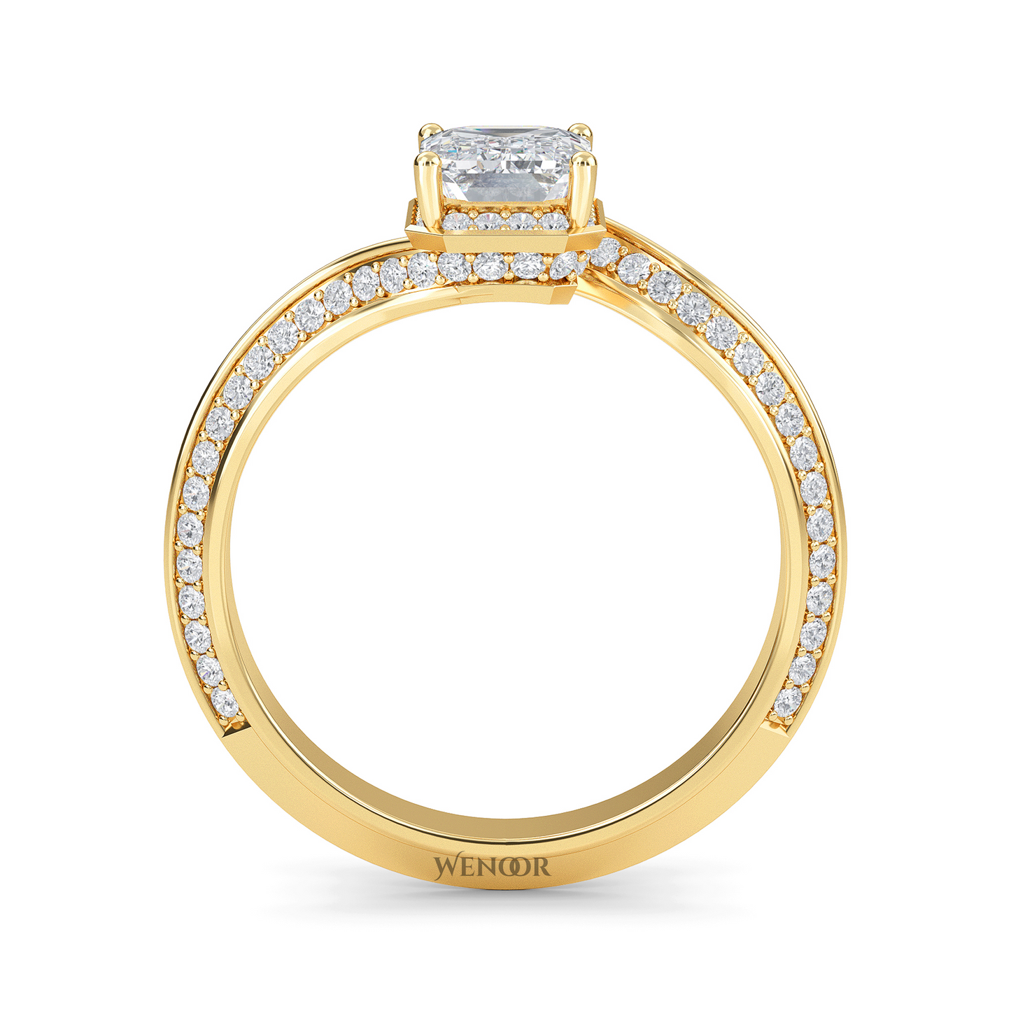 Timeless emerald cut lab diamond engagement ring elongated silhouette for finger lengthening elegance.