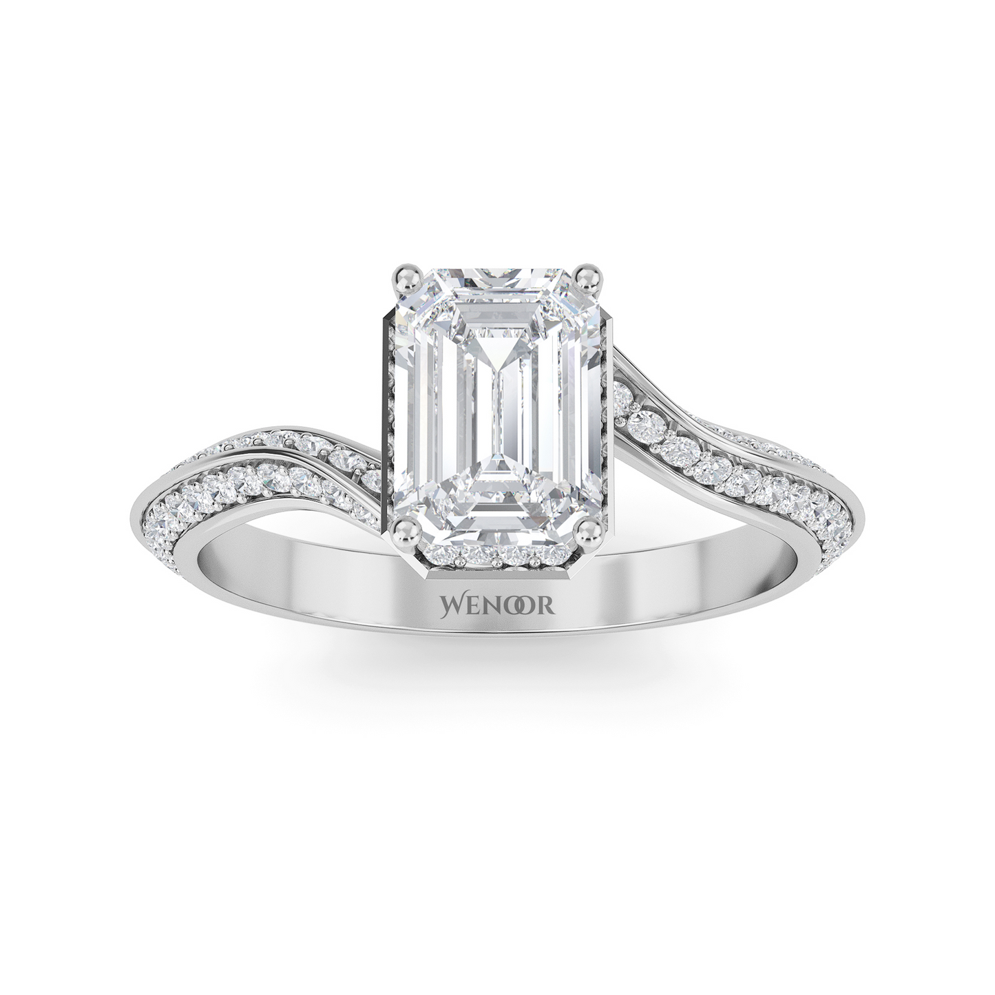 Emerald cut lab grown diamond engagement ring in 10K, 14K, 18K White Gold
