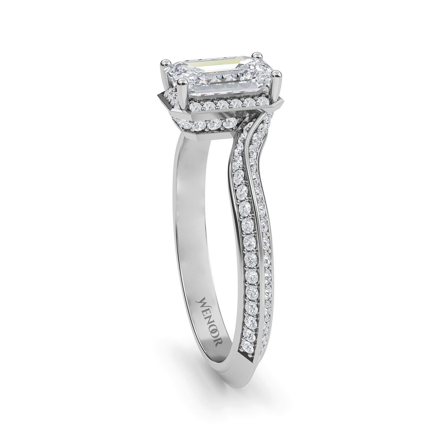 Emerald cut lab grown diamond engagement ring in 10K, 14K, 18K White Gold