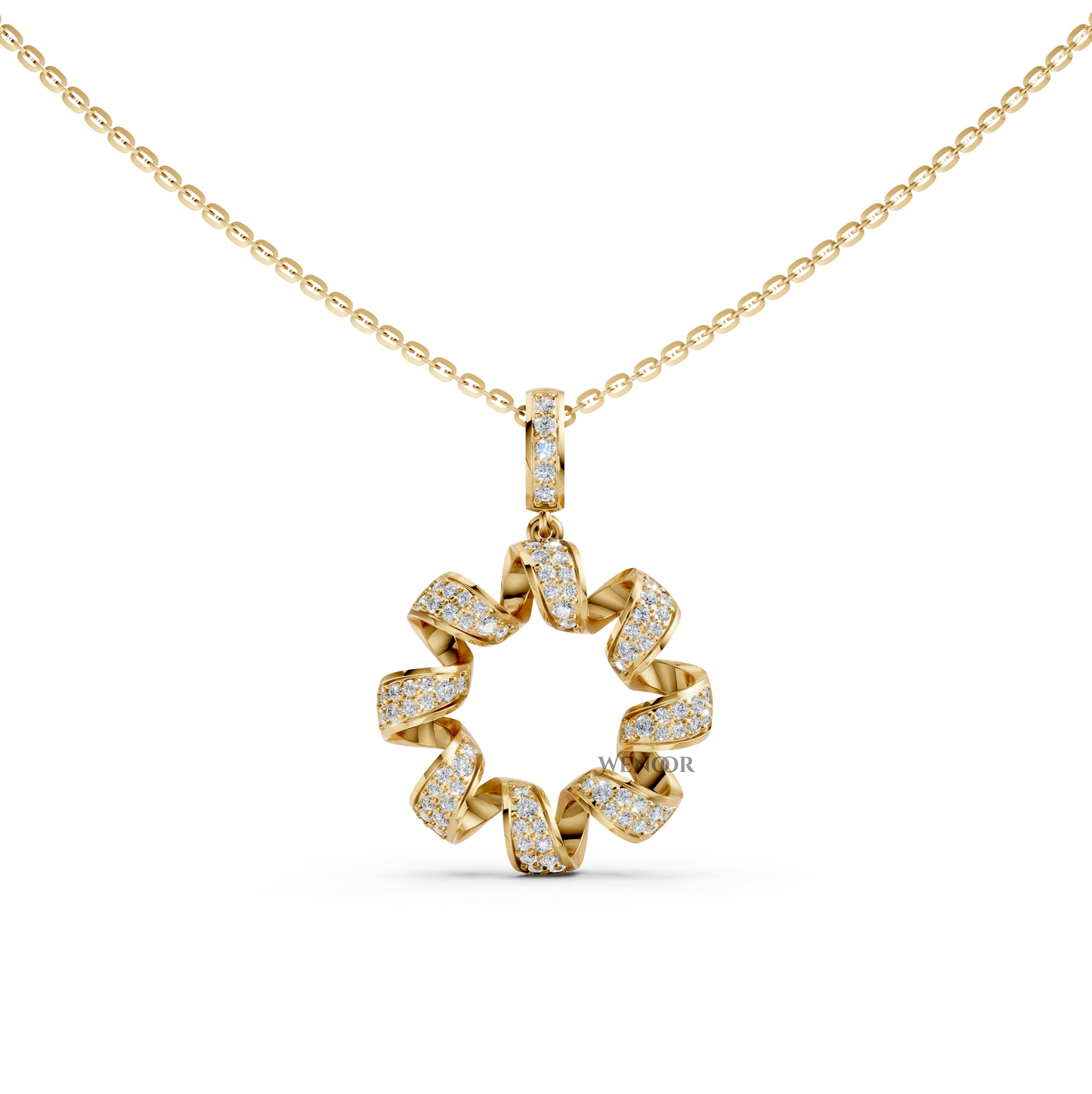 Hazel round circle Yellow Gold pendant necklace with lab-grown diamonds with gold chain for women