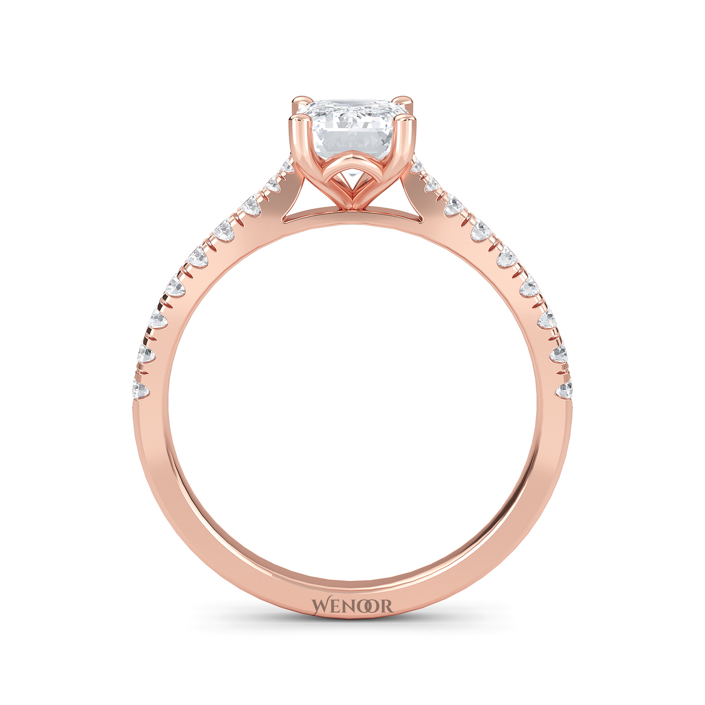 Amerald cut lab grown diamond ring with a gold band and accent side stones, featuring a brilliant step cut center stone